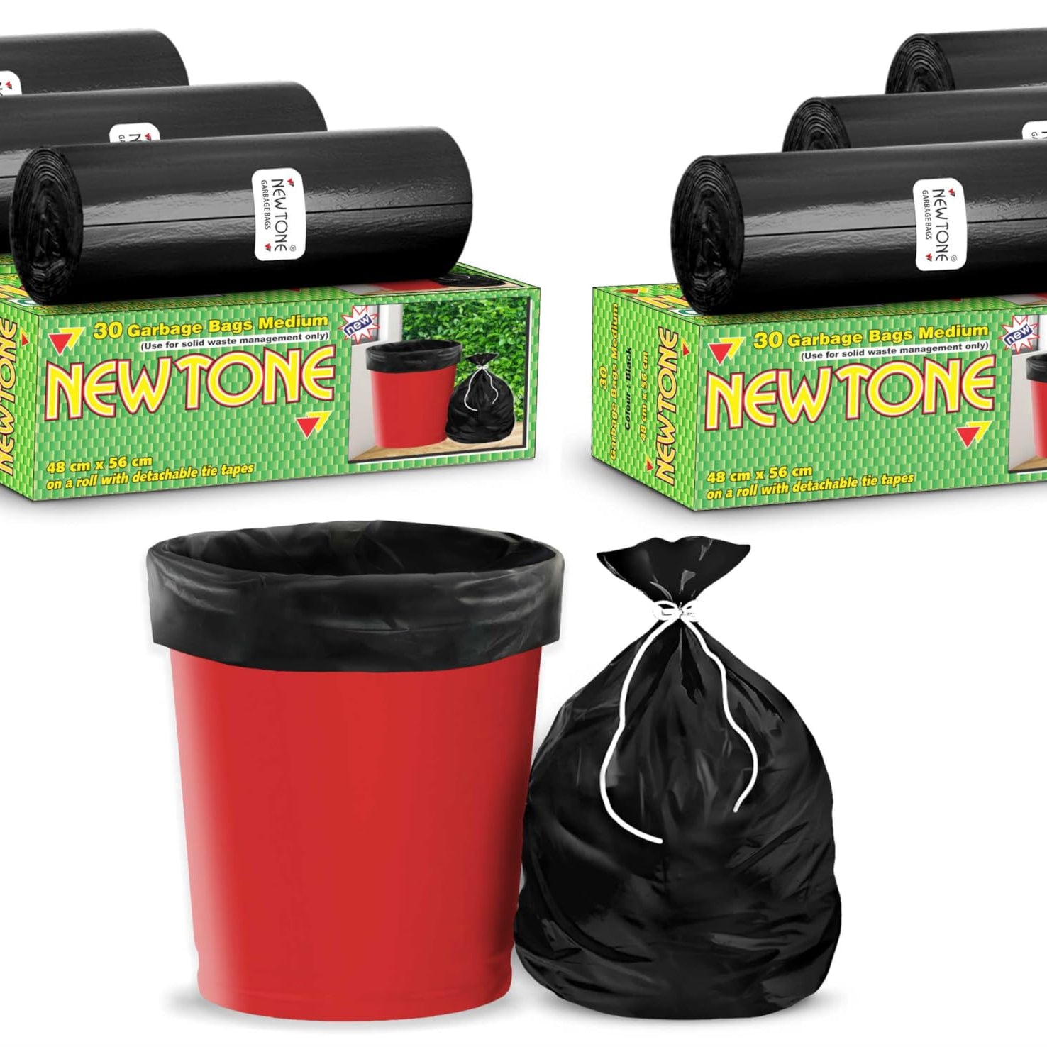 Newtone Premium Garbage Bags Size 19 X 21 Inches (Medium) 180 Bags (6 Rolls) Dustbin Bag/Trash Bag - Black Color