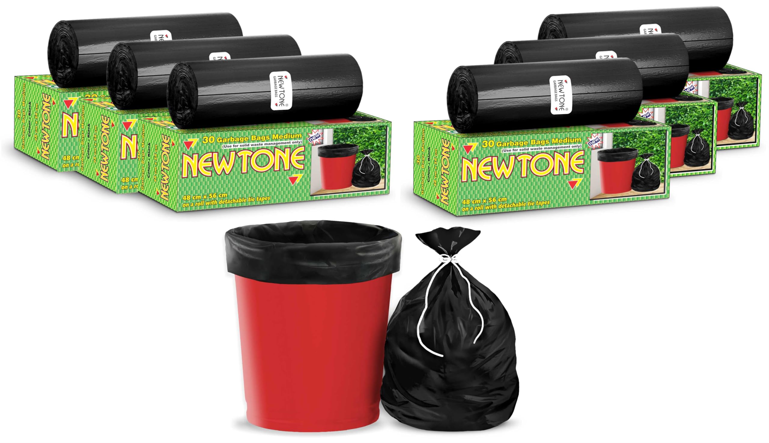 Newtone Premium Garbage Bags Size 19 X 21 Inches (Medium) 180 Bags (6 Rolls) Dustbin Bag/Trash Bag - Black Color