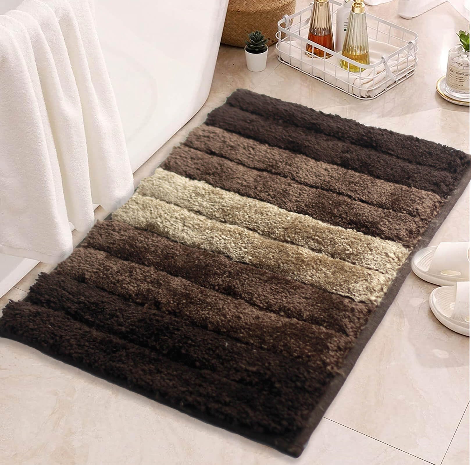 Zarisi Luxury Rectangular Shape Bath Mat For Bathroom And Kitchen Floor, Anti Slip, Soft And Cozy 2500 Gsm Microfibre, Water Absorbent, And Machine Washable (40X60 Cm) (Walnut)