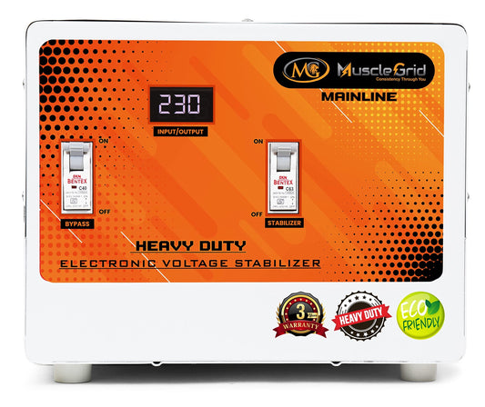 MuscleGrid 8KVA (90v to 300v) 6400W Copper Wired Heavy Duty Output 230v Electricity Bill Reducer Mainline Voltage Stabilizer for Home 2024 Model