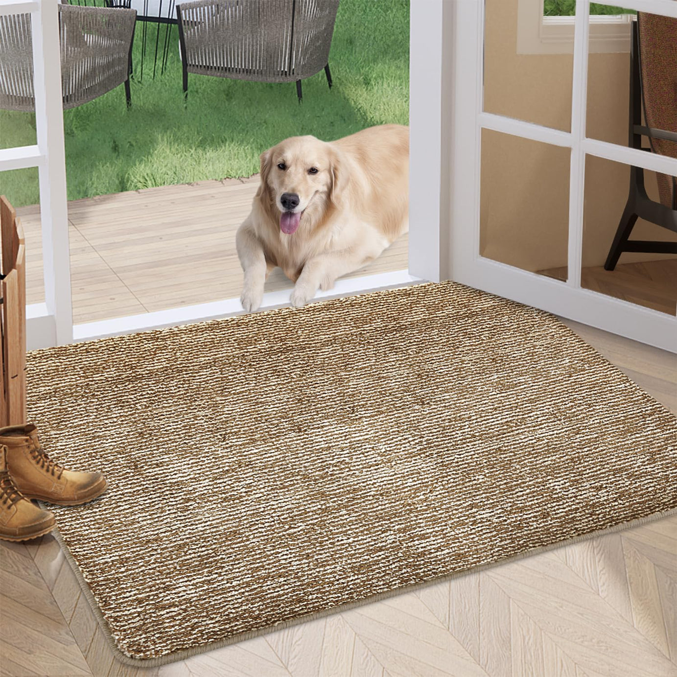 Indoor Doormat Front Door Mat Non Slip Rubber Backing Super Absorbent Mud and Snow Magic Inside Dirts Trapper Mats Entrance Door Rug Shoes Scraper Machine Washable Rug Carpet - 24" x 36" (Coffee)