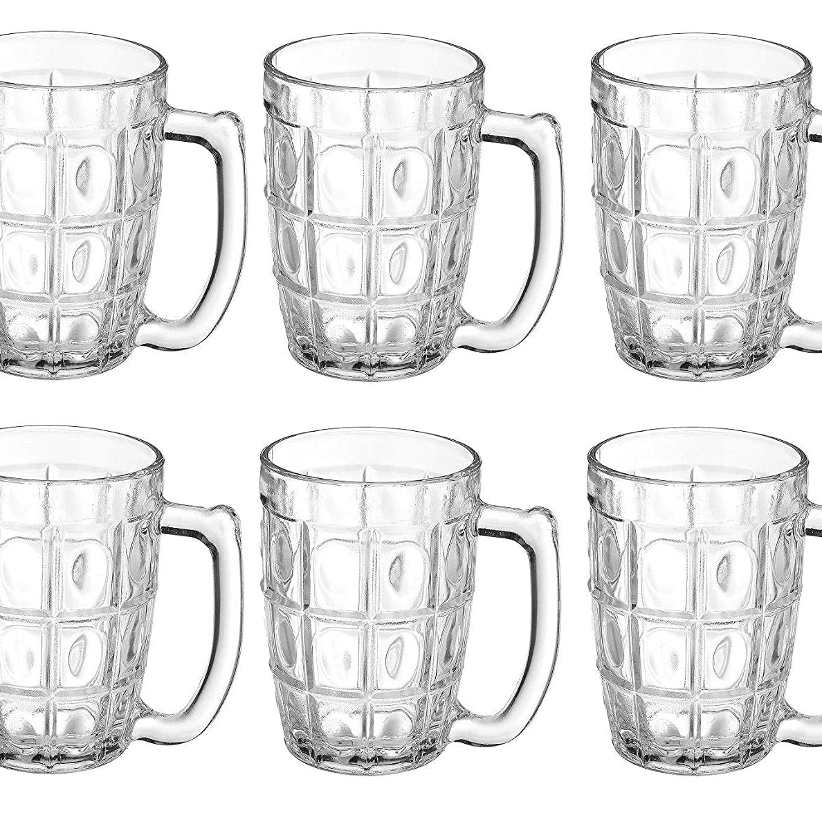 ARUZEN Thailand Beer Mug Transparent, Heavy Base, Crystal Clear Glass 400 ml Set of 6