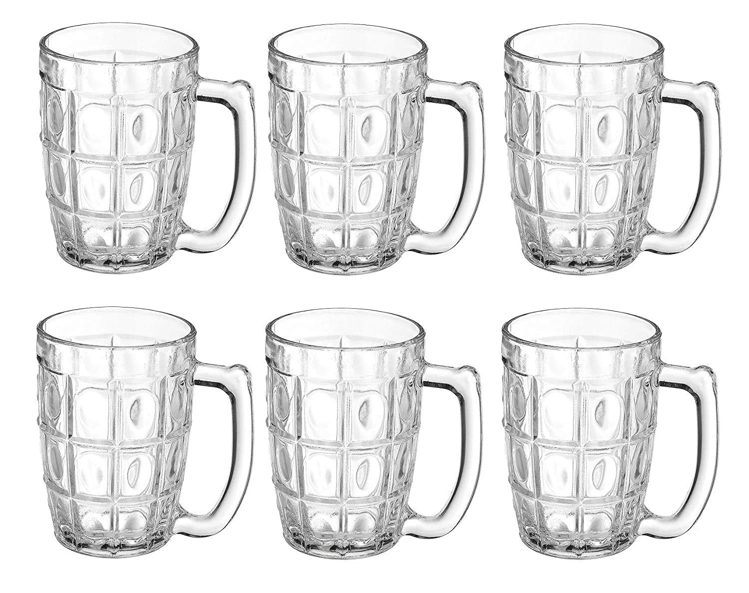 ARUZEN Thailand Beer Mug Transparent, Heavy Base, Crystal Clear Glass 400 ml Set of 6