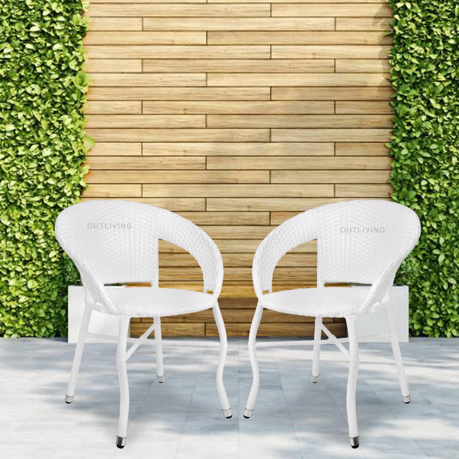 CORAZZIN Garden Patio Seating Chairs for Balcony Outdoor Furniture Set of 2 Chairs (White)