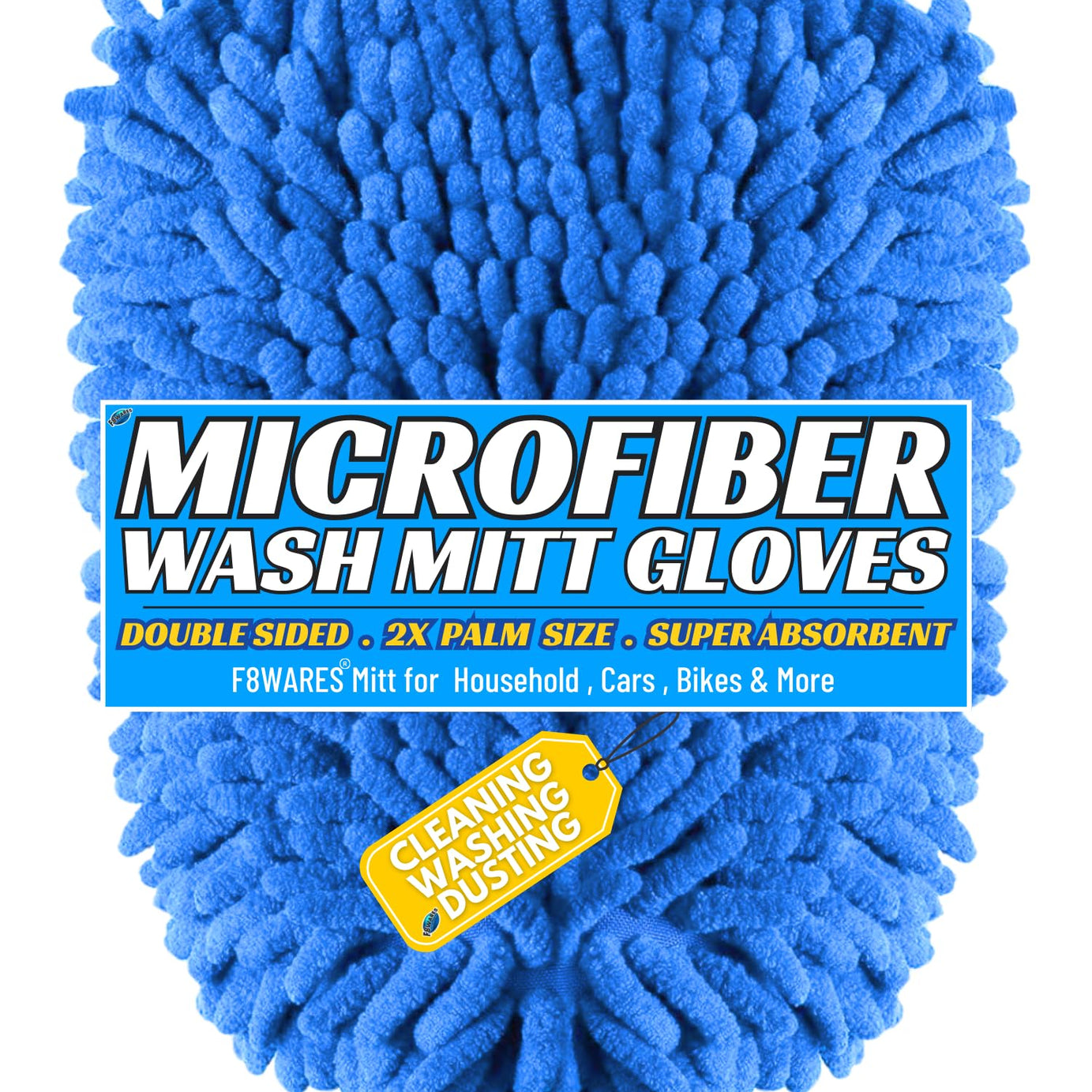 F8WARES Big Microfiber Gloves for Home Cleaning - Cleaning Gloves - Car Washing Gloves - Microfibre Hand Glove - Car Wash Gloves Microfiber - Dusting Gloves Mitt - Hand Gloves for Cleaning Purpose