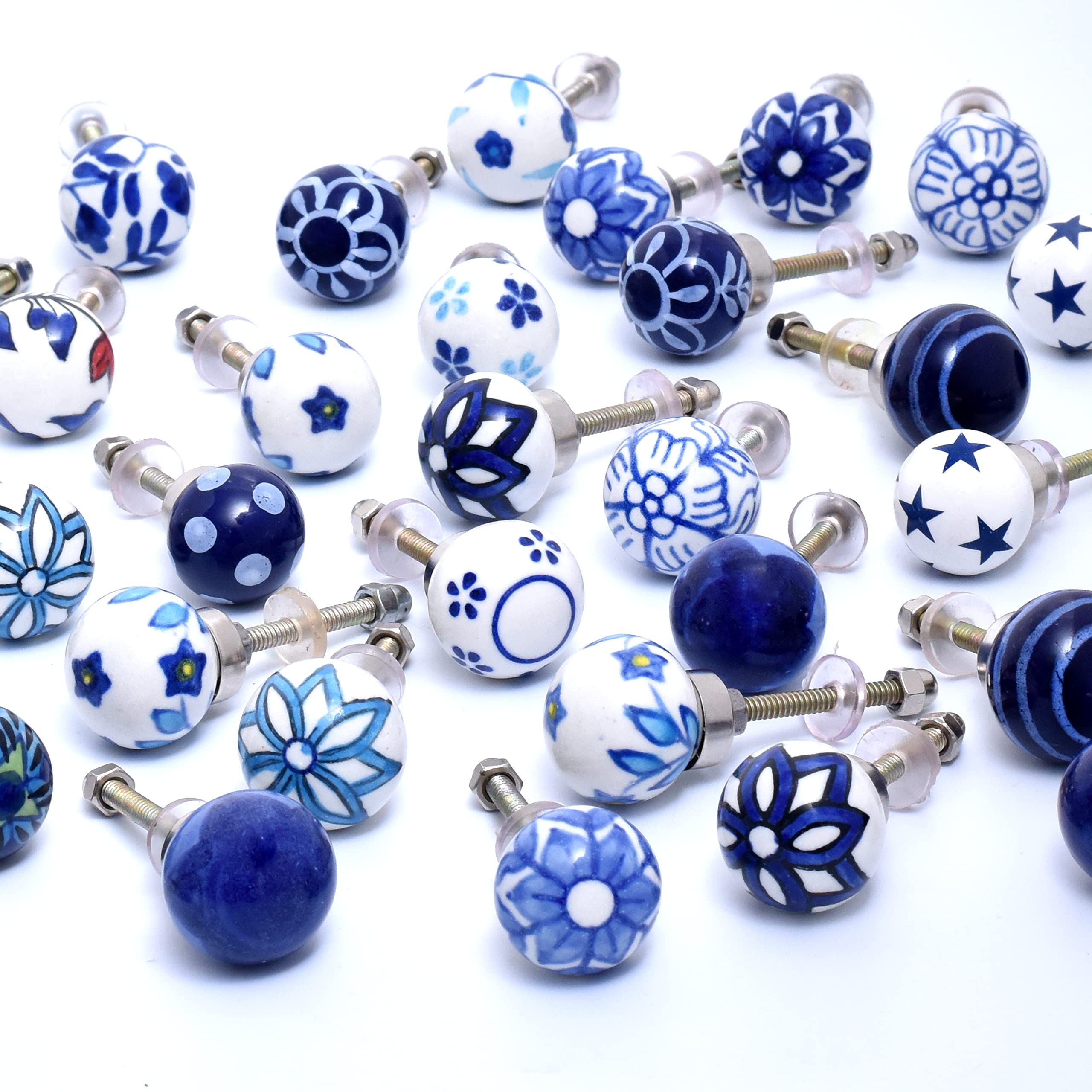 Blue Ceramic Cabinet Knobs- Dresser Knobs 6 Pack- Drawer Pulls- Vintage Knobs- Decorative Knobs- Blue Drawer Knobs- Kitchen Cabinet Knobs- Knobs Pulls- Blue White Cabinet Pulls- Door Handles 1"