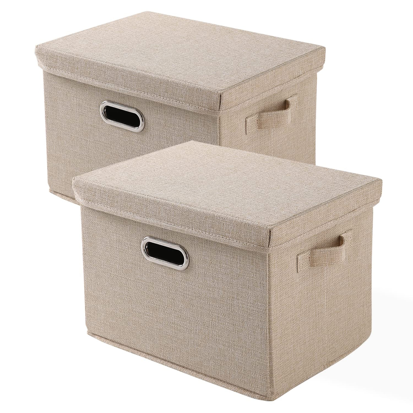 HOKIPO Multipurpose Storage Box with Lid for Wardrobe, Home and Office, Beige, Medium,Pack of 2 (AR-4369-M*2)