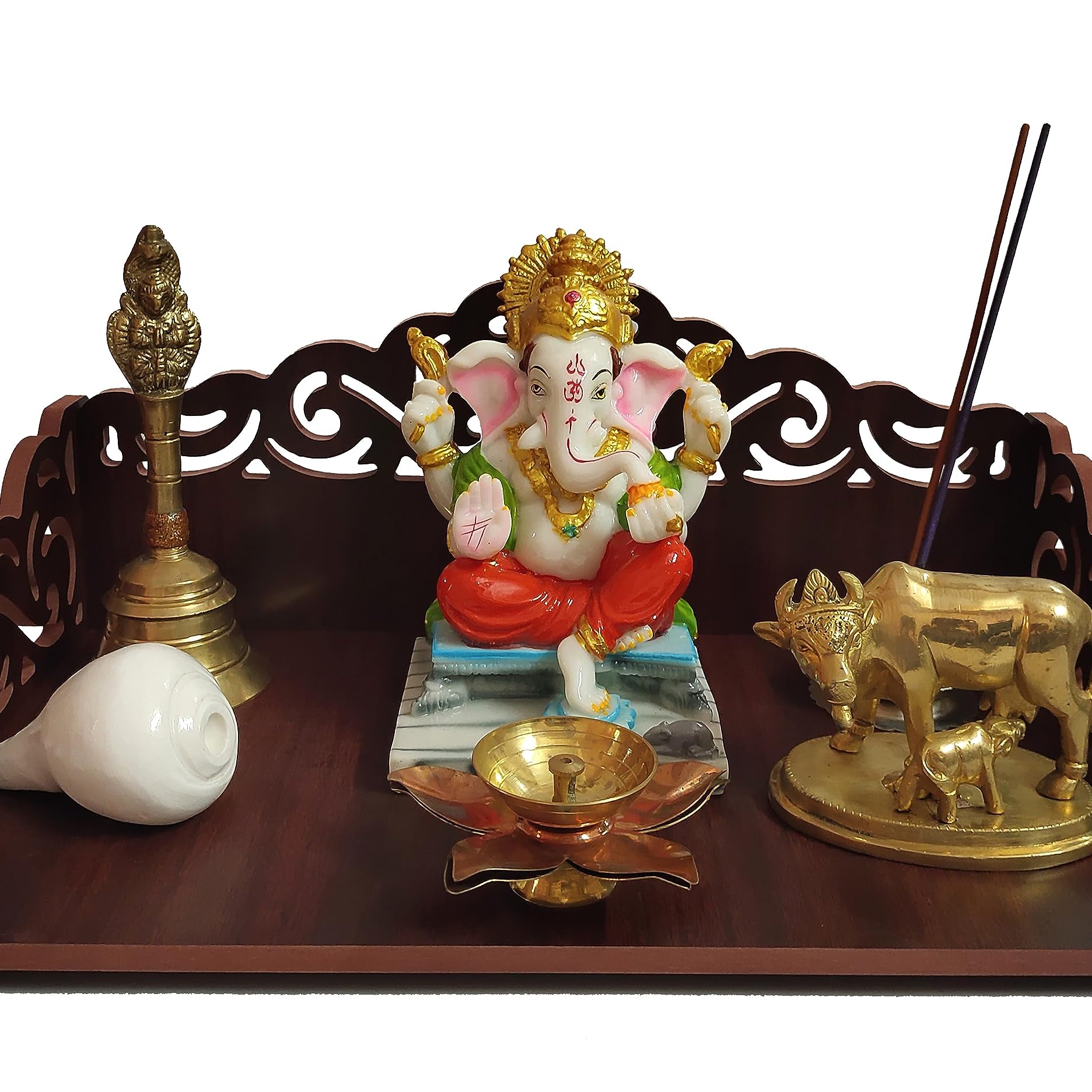 DIVOKAH® MDF Wooden Temple/Wooden chowki/Laddo Gopal Jhula/Swing/God singhasan (8 MM Plywood Thickness) (WDN CHOWKI)