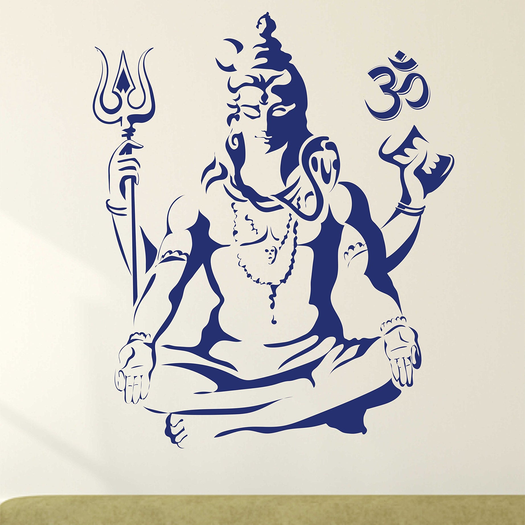 Decals Design 'Lord Shiva Om Meditating' Wall Sticker (PVC Vinyl, 50 cm x 70 cm, Blue)