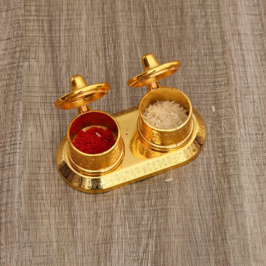 JAIPUR ACE Golden Metal Kumkum Holder/Kumkum Box for Gifting, Pooja, Thali, Mandir, Home, Temple, Gifting (Royal Kumkum Box)