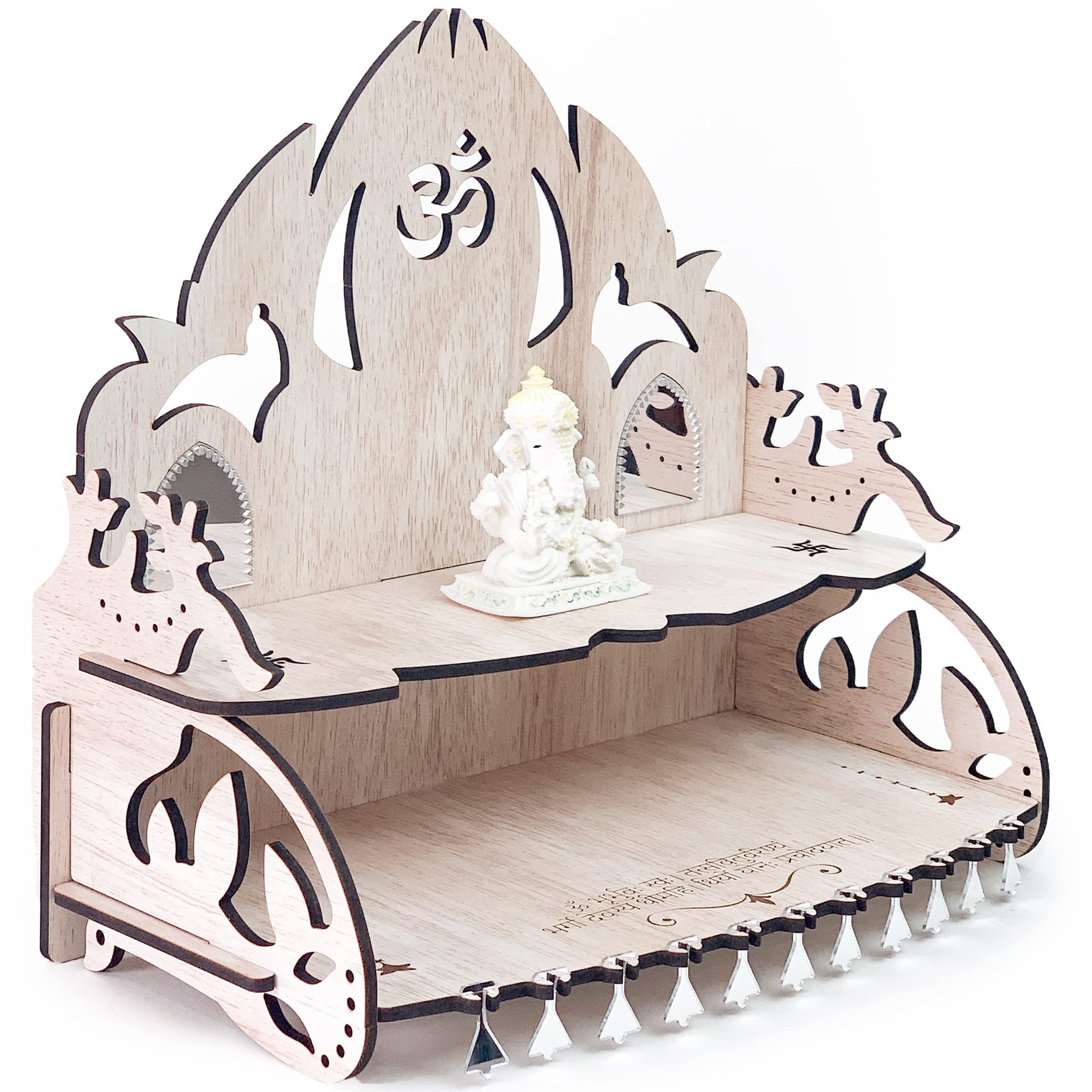 Townside Wooden MDF Temple, Home Mandir (12 x 8.5 x 7 inch) Pooja Ghar - (White Oak Finish) (Lotus J)