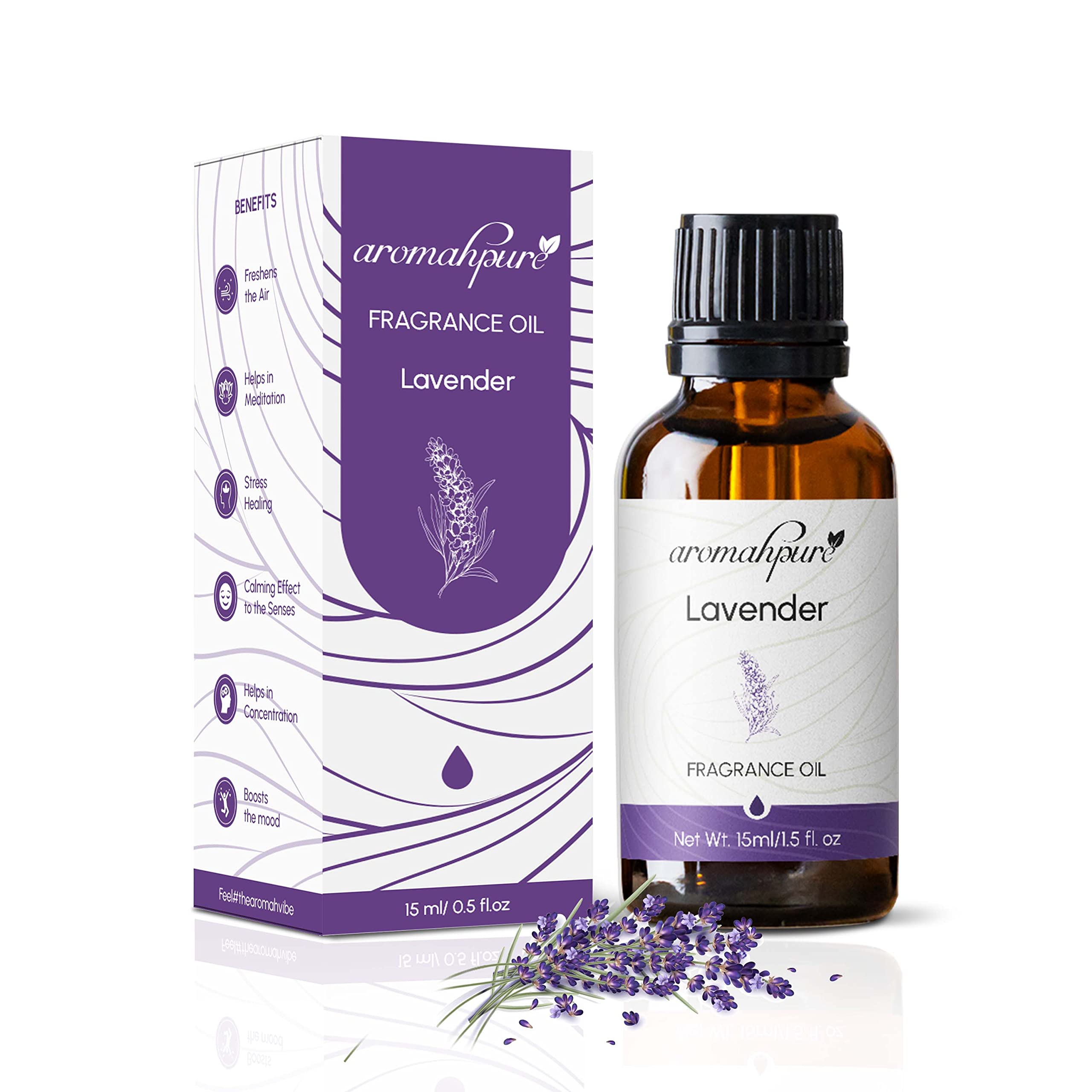 Aromahpure Fragrance Oil | 15 ml | Lavender Aroma Oil for Home Fragrance | Best for Aromatherapy | Helps in concentration & meditation | Used in Diffusers, Candles, Air Fresheners, Soaps.