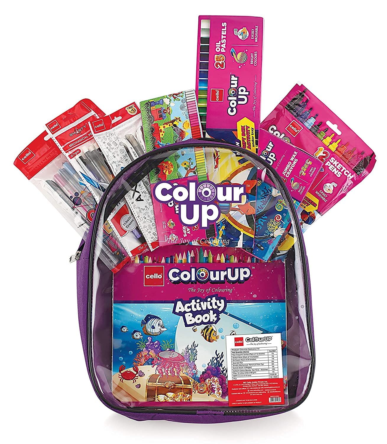 Cello ColourUp Hobby Bag | Colouring Kit includes Crayons, Colour Pencils, Sketch Pens & Activity Book | Travel Friendly Back Pack Bag | Ideal for Kids Gifting, Assorted