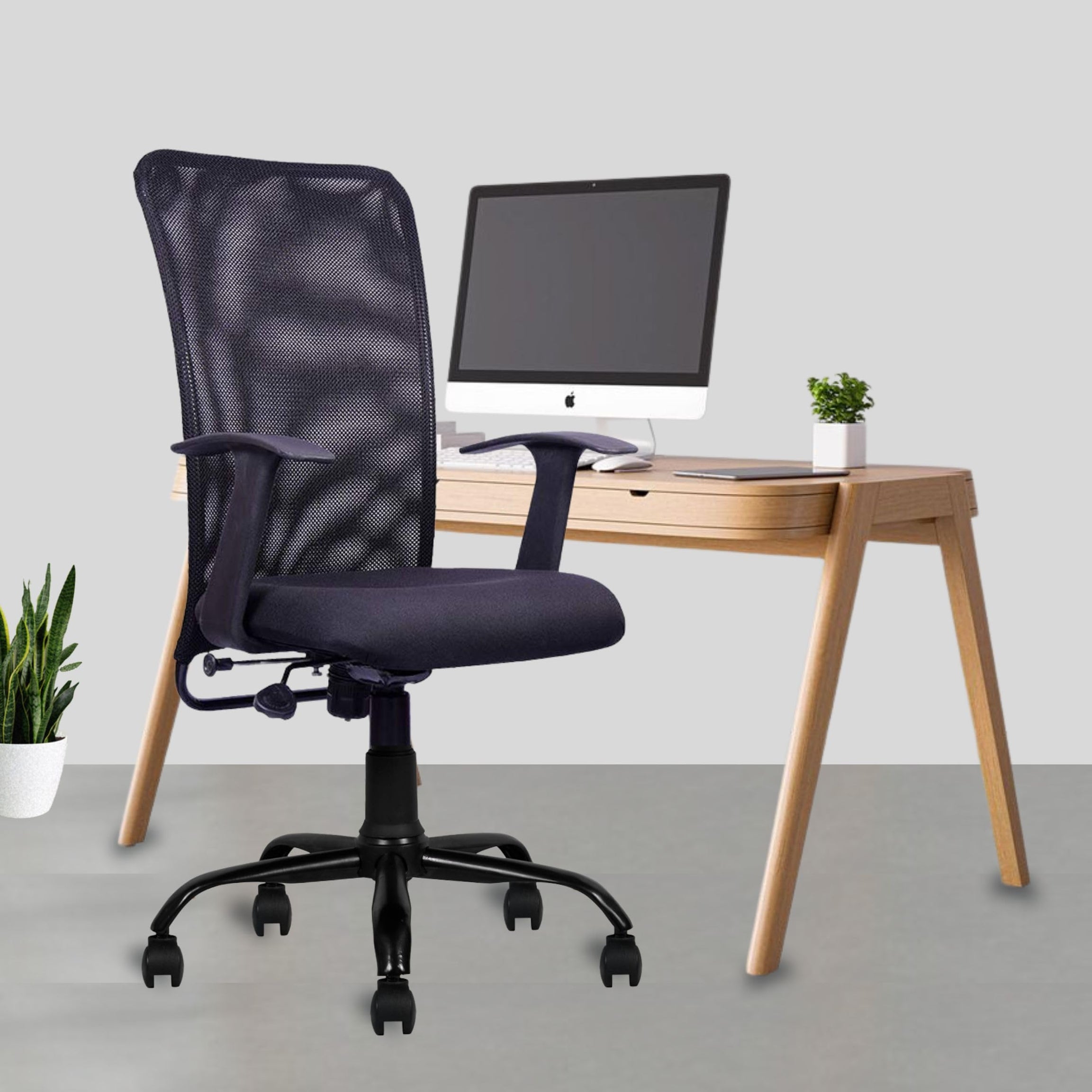 beAAtho® Florence Mesh Mid-Back Ergonomic Home Office Chair | 3-Years Limited Warranty Included | Tilting & Height Adjustable Mechanism, Heavy Duty Metal Base | Ideal for Office Work & Study (Black)