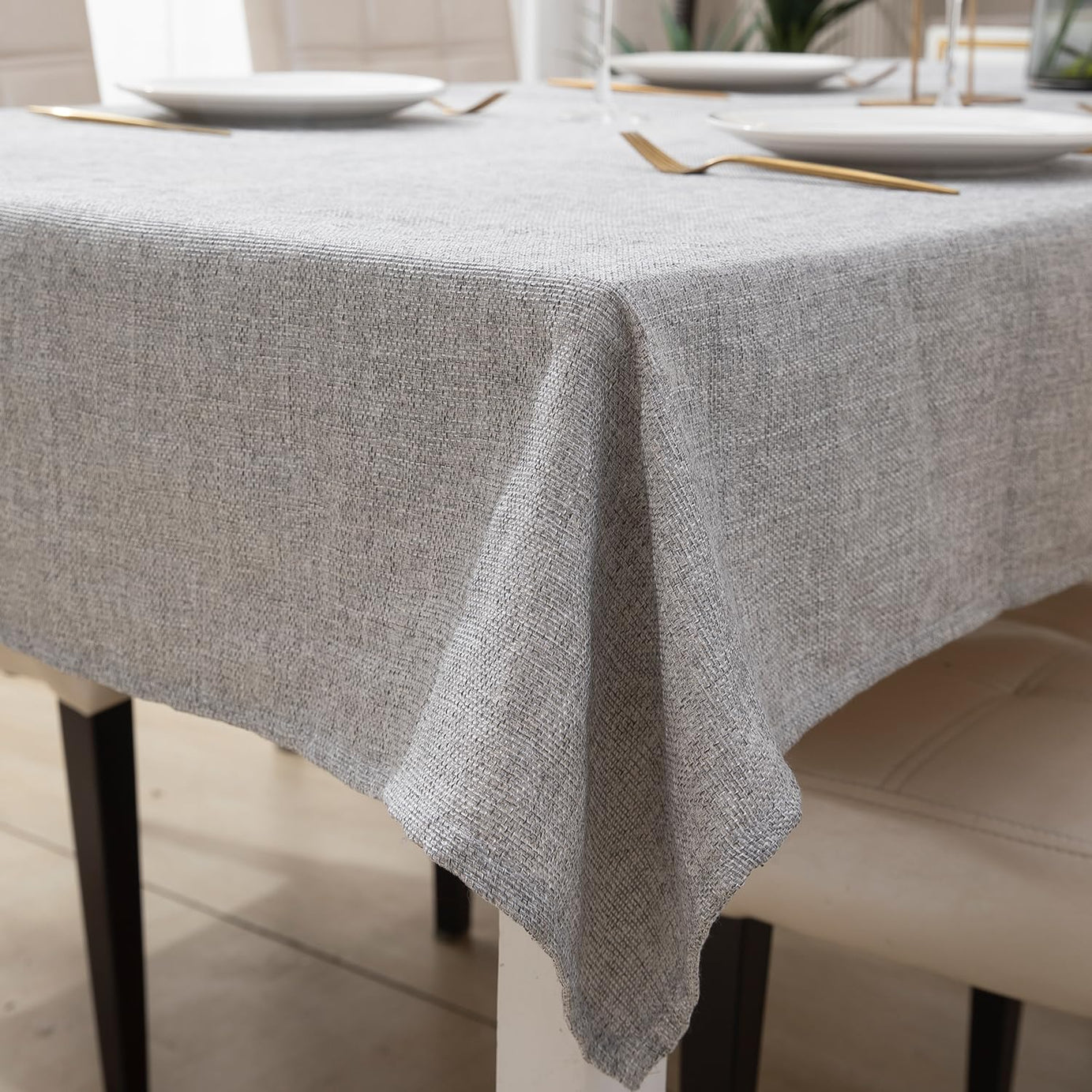 HOKIPO Poly Jute Table Cloth 6 Seater Dining Table Cover 50x75 Inches, Grey (IN363-GRY)(Rectangular, Pack of 1)