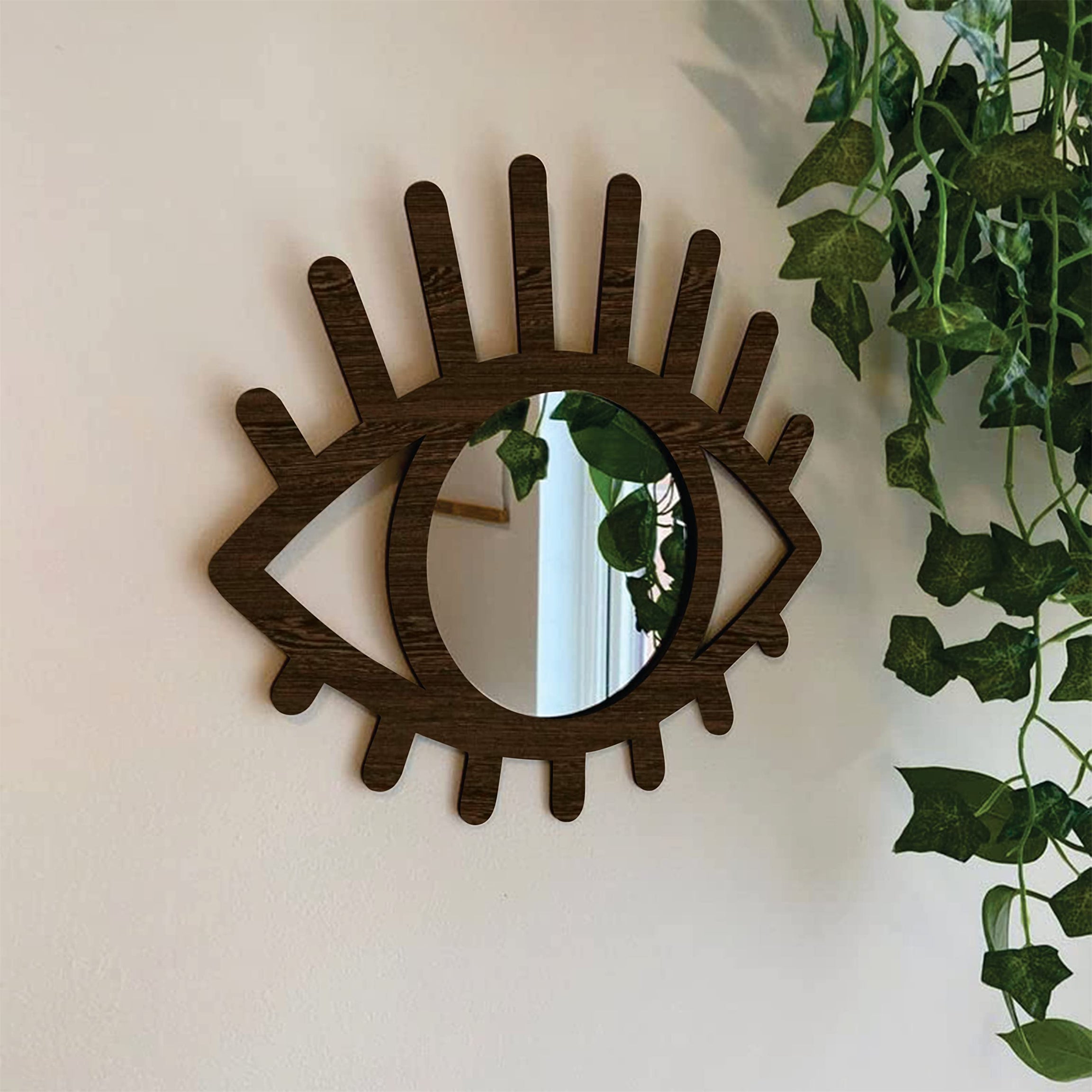 Creative Arts n Frames Eye Shaped Wooden Decorative Wall Mount Mirror for Living Room Home Décor (Eye) (Flower Wenge)