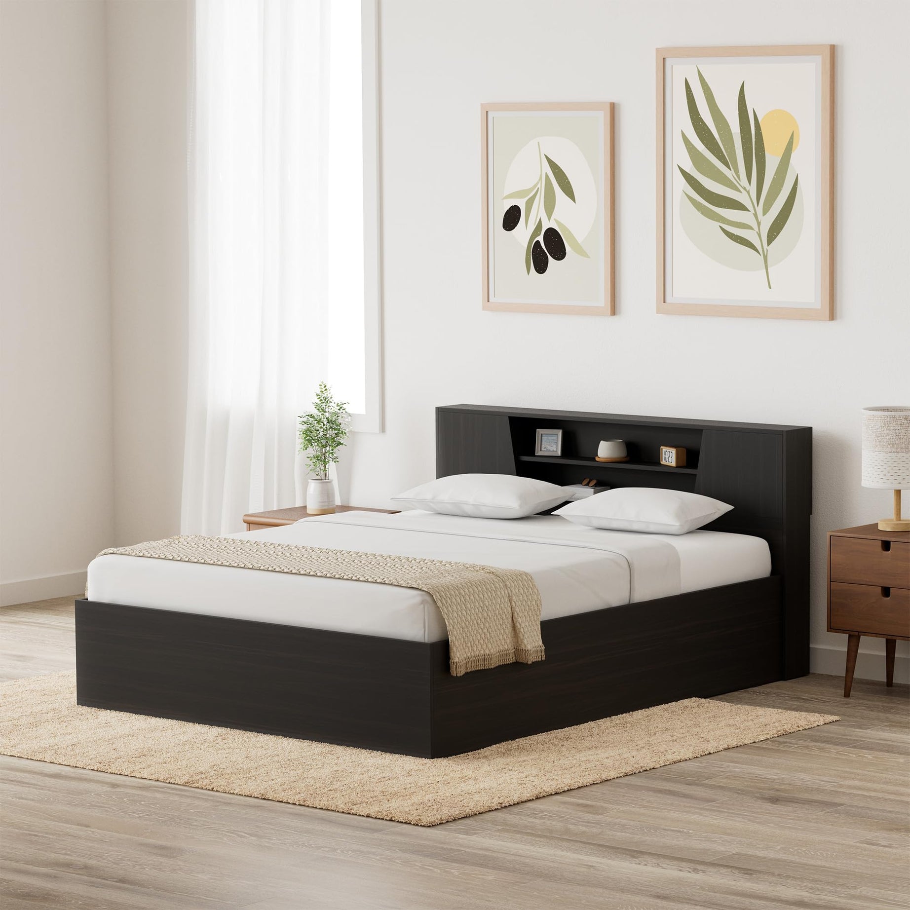 Amazon Brand - Solimo Costa Engineered Wood Queen Bed with Storage ( Brown , Wenge)