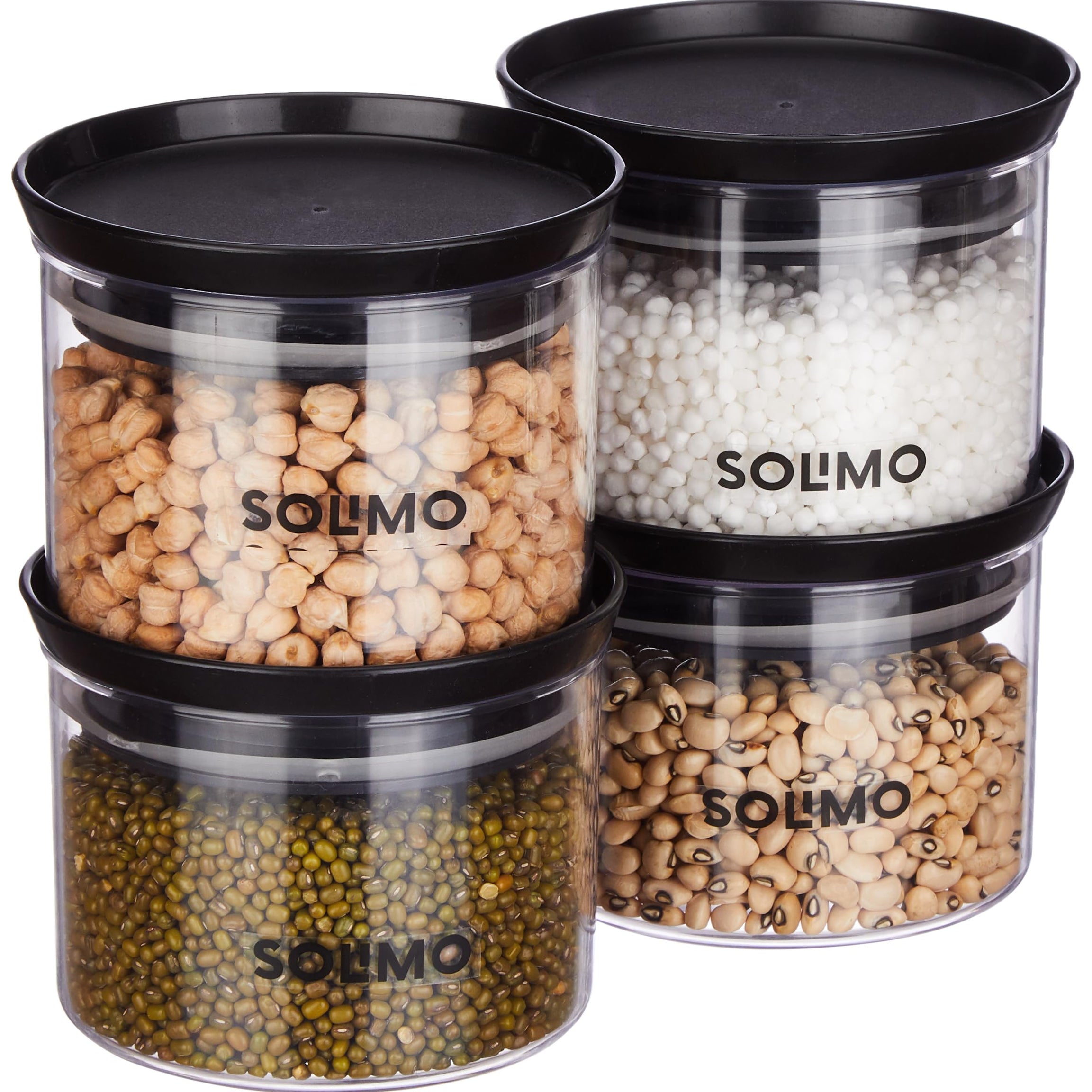 Amazon Brand - Solimo Plastic Storage Jar and Container Set I Air Tight & BPA Free Containers for Kitchen Storage Set I Grocery Kitchen Container Set I Multipurpose Jar, 500 Ml Each, Set 4, Black