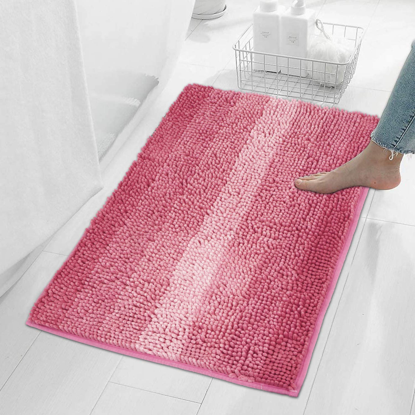 HOKIPO Modern Rectangular Bath Mats (Pink, Microfiber, 50 X 80 Cm)