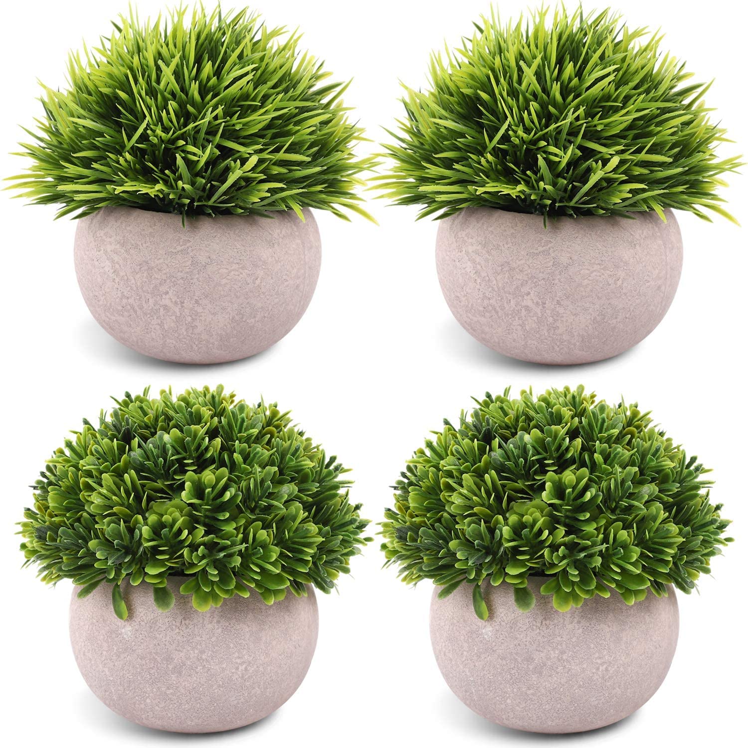 Dekorly® 4 Packs Artificial Potted Plants Bathroom Fake Shelf Plant Office Table Decor Mini Green Faux Topiary Kitchen Cabinet Farmhouse Decorations (4 Plastic Pots)