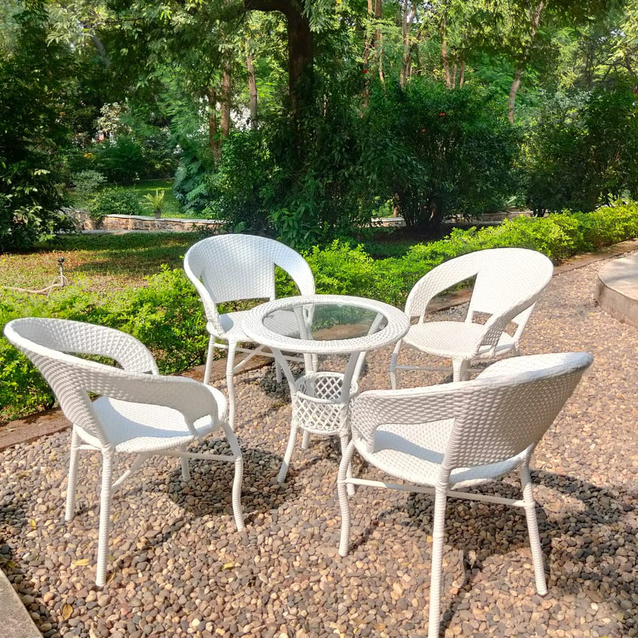 PRATHAM INDIA Beautiful Outdoor Garden Furniture Set for Coffee Table, Balcony Furniture, Office Furniture Patio Seating Set (Standard, White1(4 Chair 1 Table))