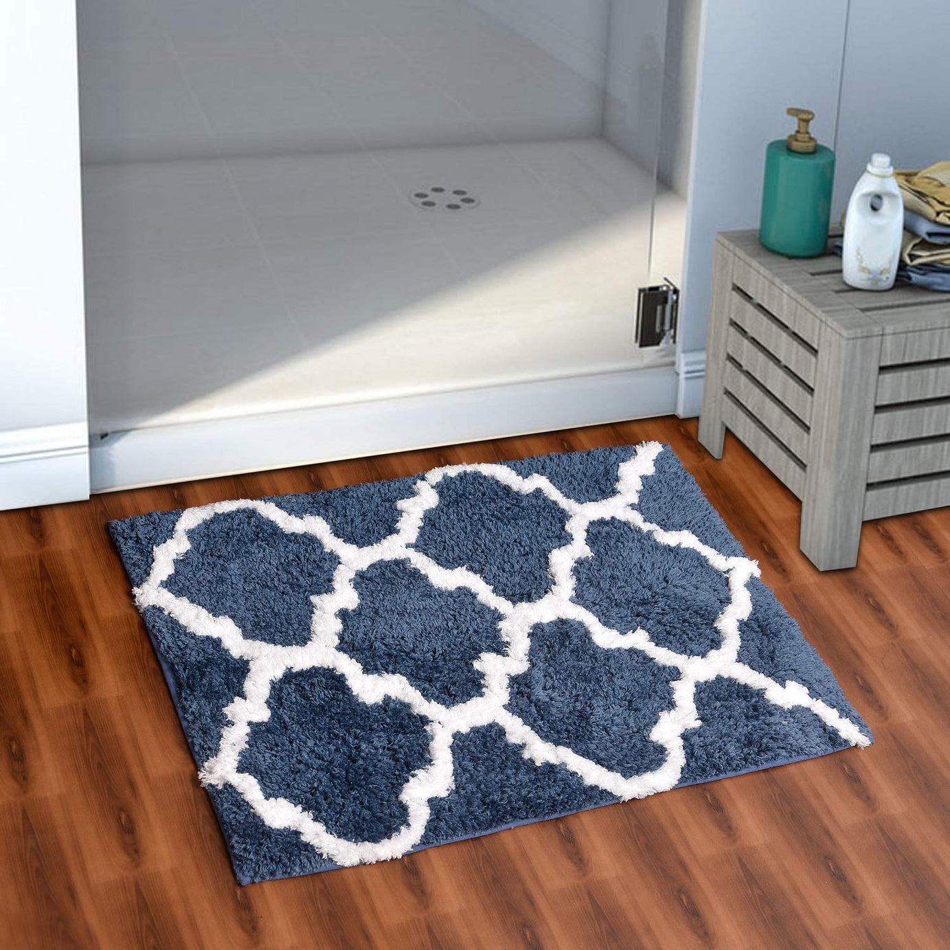 AEROHAVEN™ Glorious Super Soft Microfiber Abstract Moroccan Designer Anti Slip Bathmat (Blue, 40 cm x 60 cm)