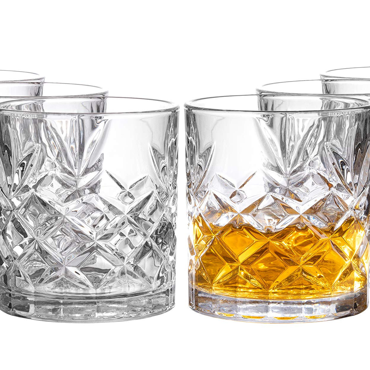 Clovelly Lowball Whiskey Glasses, 8 Pc. Set, 10.6 ounce Short Drinking Glassware for Liquor, Bourbon, Rye, or Beer, Elegant Drinkware for Men or Women, Dishwasher Safe