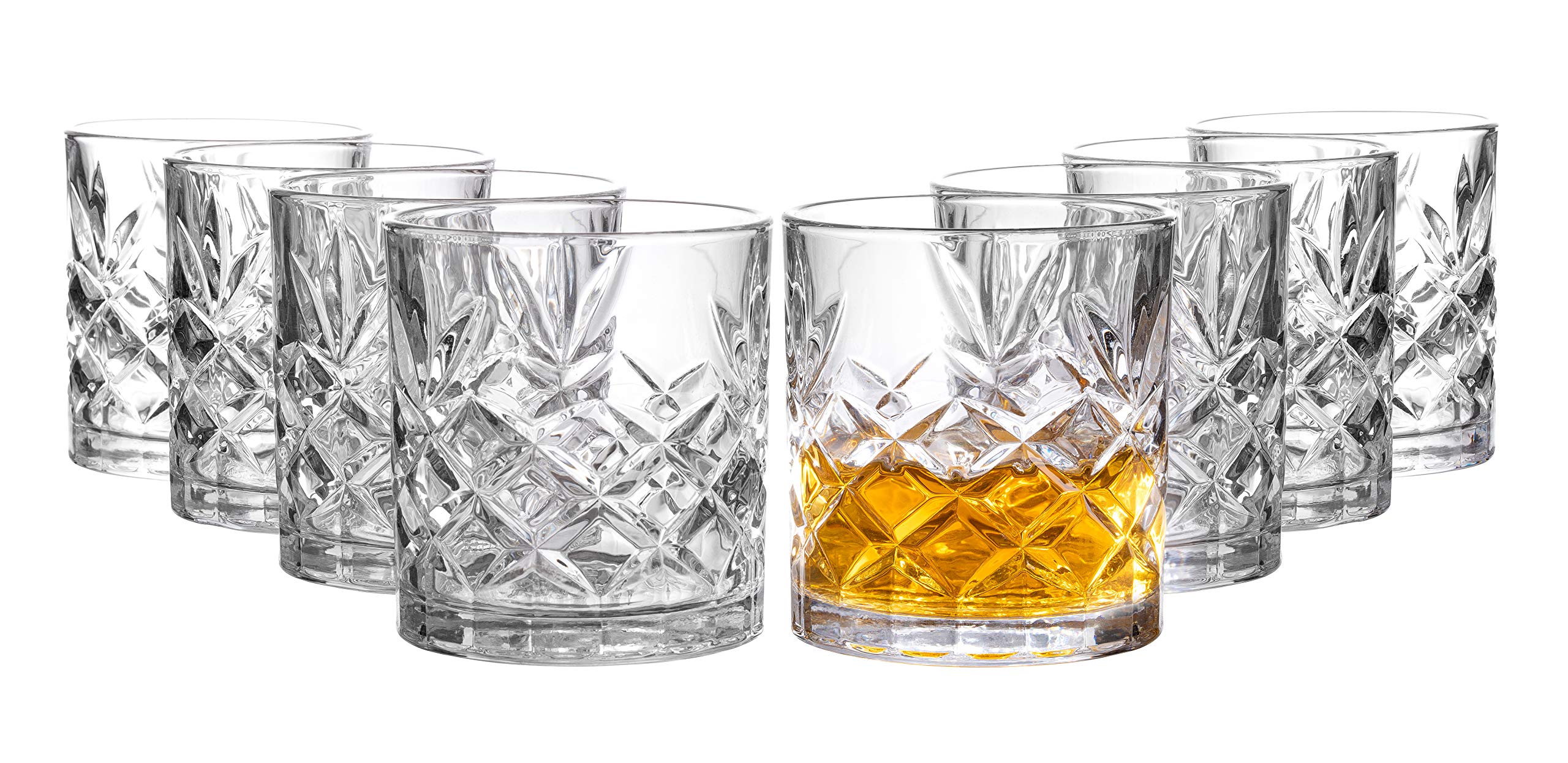 Clovelly Lowball Whiskey Glasses, 8 Pc. Set, 10.6 ounce Short Drinking Glassware for Liquor, Bourbon, Rye, or Beer, Elegant Drinkware for Men or Women, Dishwasher Safe