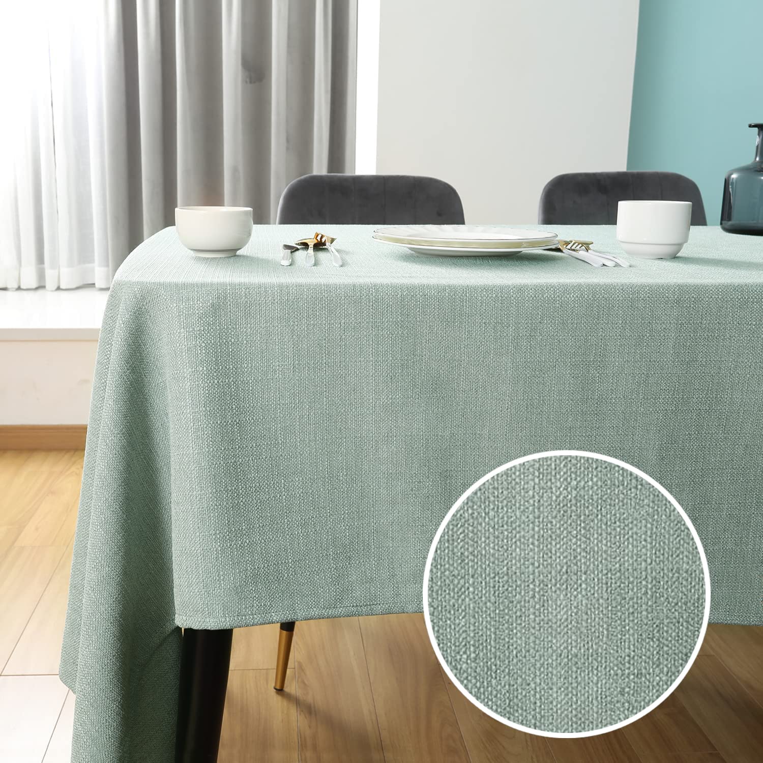 Atariya Decor Faux Linen Tablecloth Wrinkle Resistant Slub Textured Table Cloth Decorative Table Cover for Kitchen Dining and Party (56"x60" Inch, Aqua)