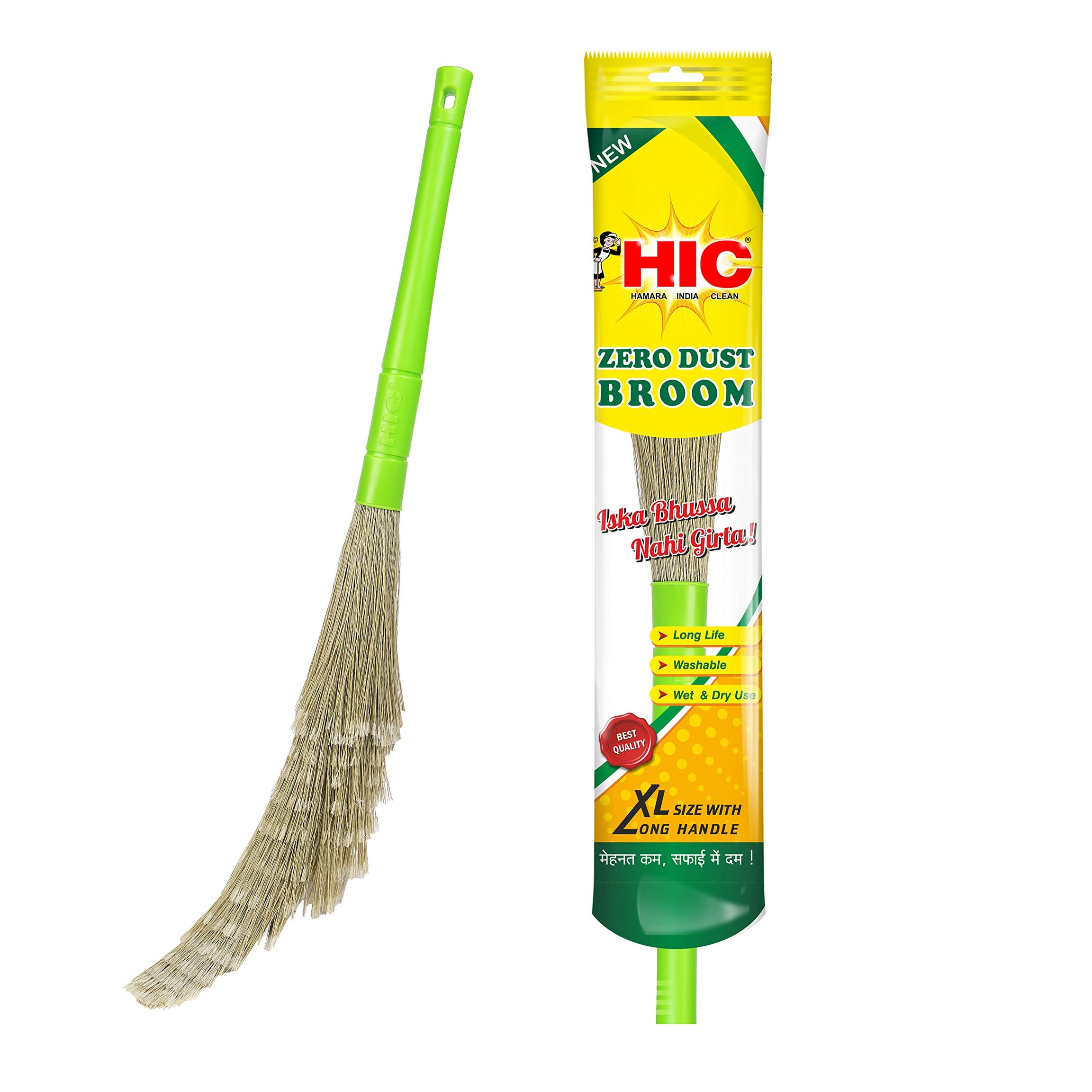 HIC Zero Dust Broom XL Broom Fiber Wet and Dry Broom Plastic Long Handle, Easy Floor Cleaning (Multi-use Pack of 3)