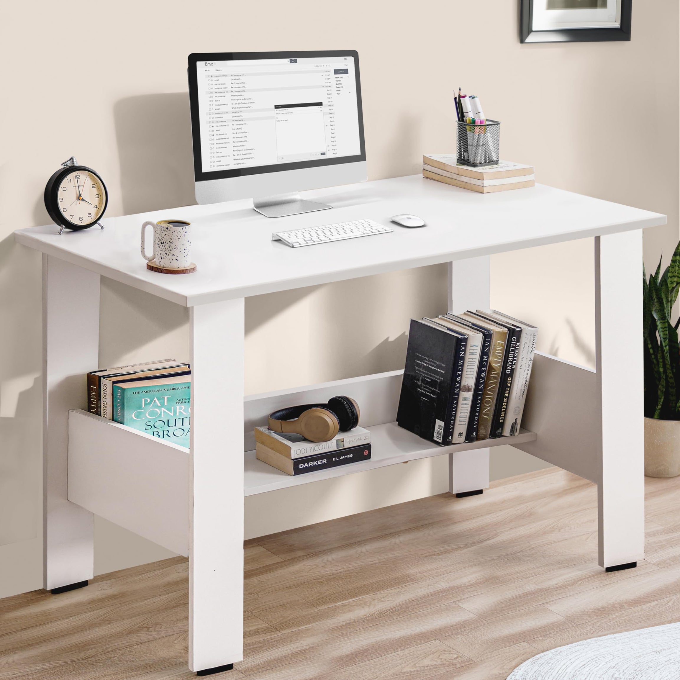 ABOUT SPACE Study Table | Multipurpose Office Desk | Tables for Students & Adults | Engineered Wood Drawing Table | Table with Storage| Computer Table | Writing Table - (L90 x B50 x H78.5 cm - White)