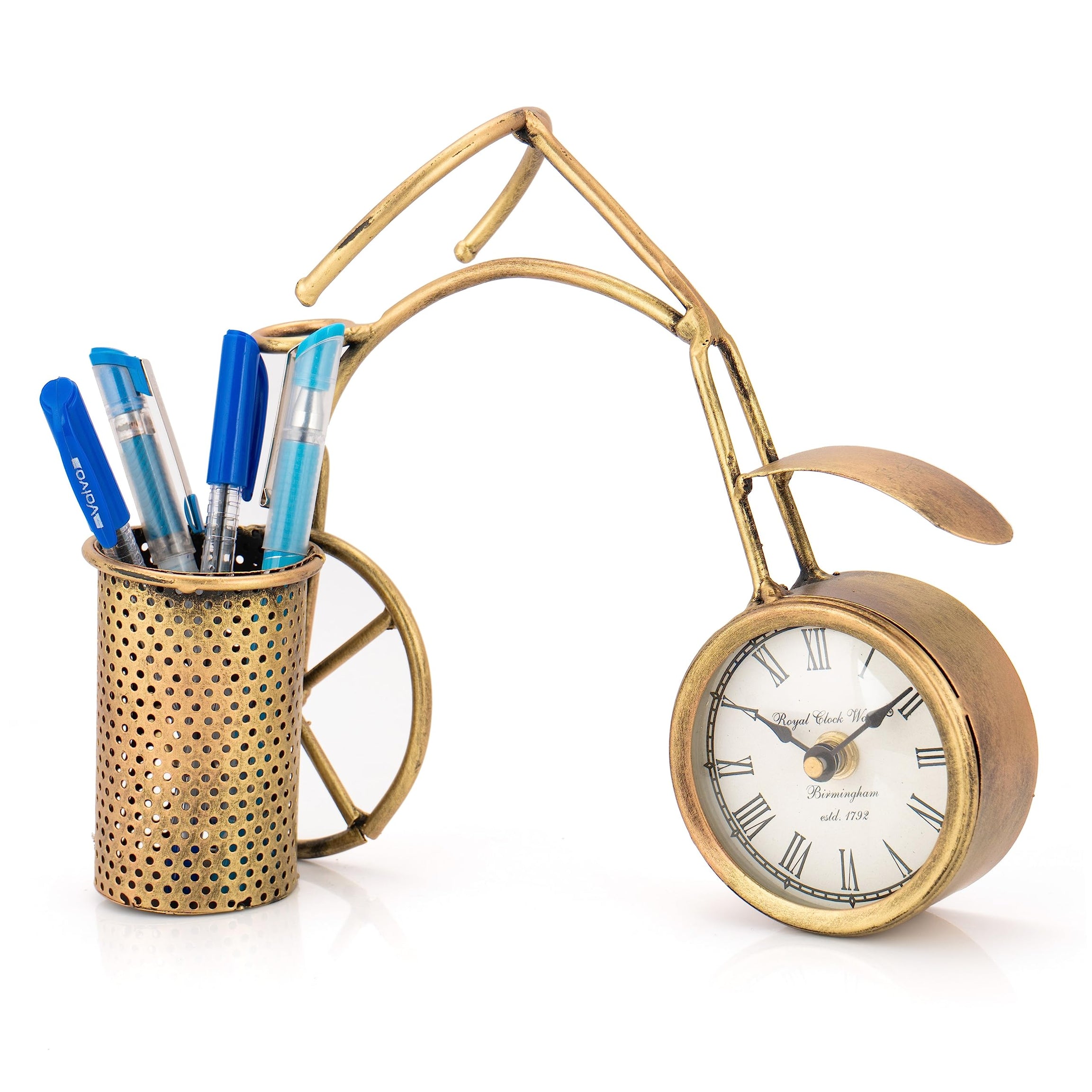 CraftVatika Metal Pen/Pencil Holder with Clock for Office or Home Decoration