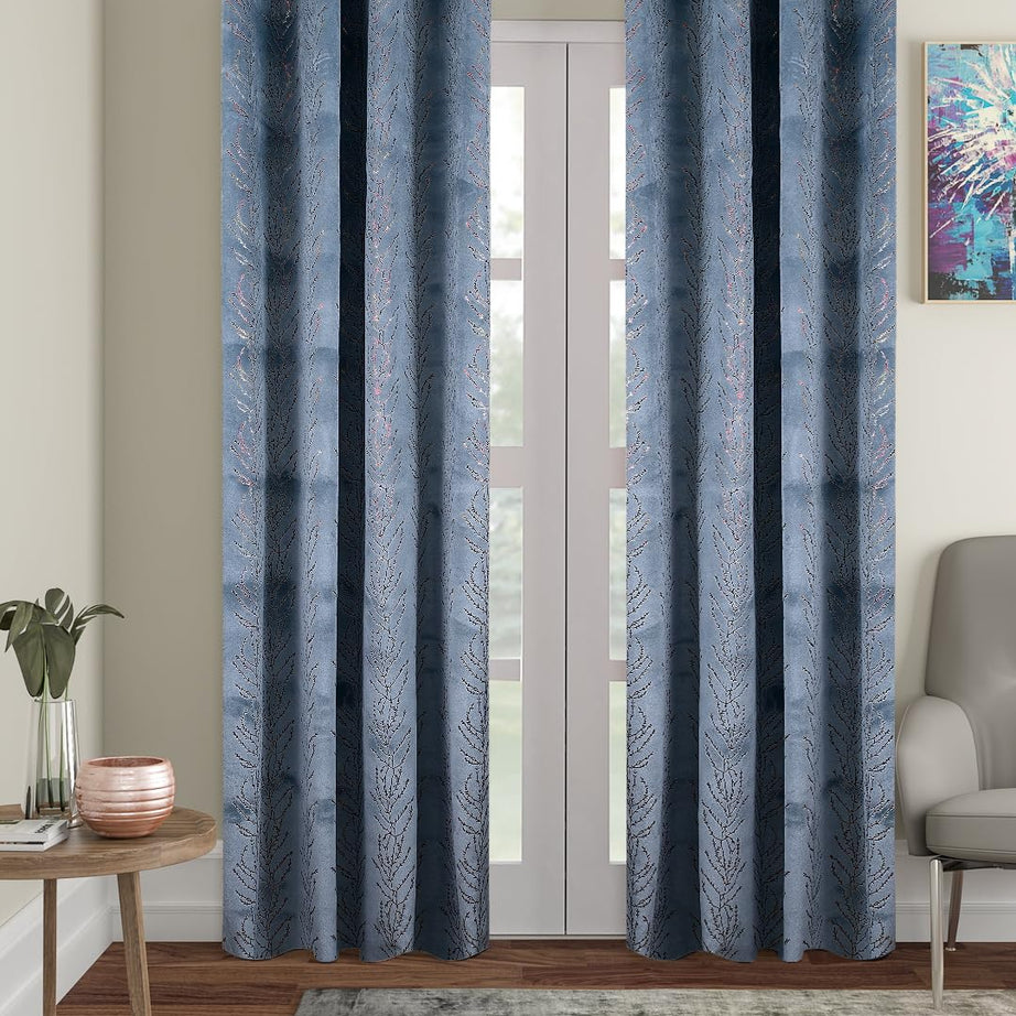 Amazon Brand - Solimo Polyester Velvet FOIL Door Curtains (Pack of 2, 7 FEET, Grey)