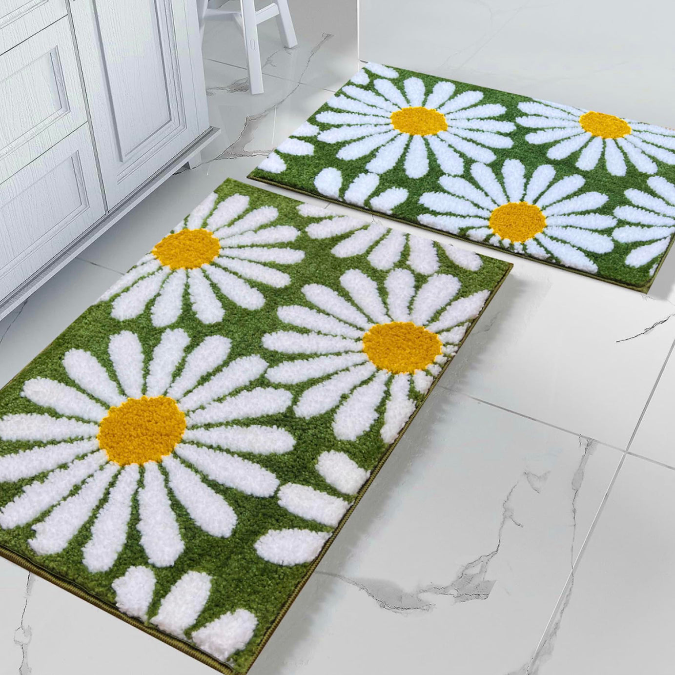 Roseate Flower Super Soft (40x60 cm) Microfiber Solid 2000 GSM Bath Mat Super Absorbent Anti-Skid Mats for Bathroom/Bedroom/Kitchen/Door Mat/Floor Mat (Green) Pack of 2