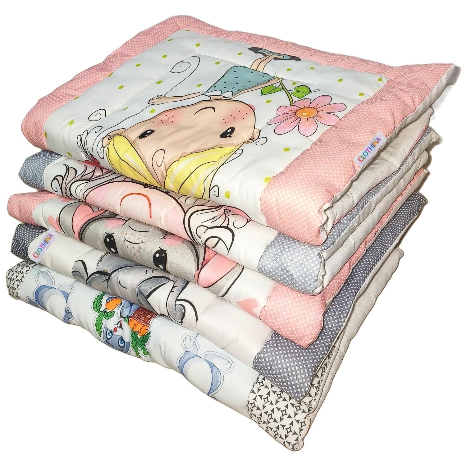 FRIDO New CLOTHINA New Born Baby Godadi Pack of 5 Combo Set Soft Cotton Baby godi| Godari | Baby Bed | Crib Sheet | Cartoon Mat Baby Godadi | Bedding Set | Multicolor