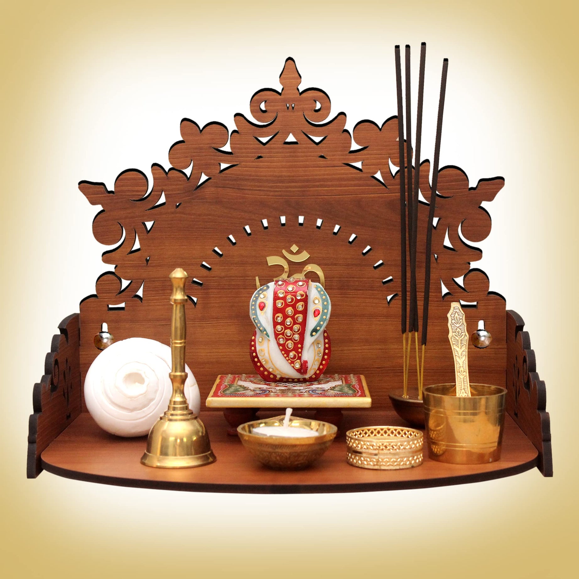 Heartily® Floral Beautiful Wooden Pooja Mandir for Home Temple for Home and Office Pooja Stand Modern Puja Mandir for Home or Shop Wall (Height- 9.85, Length- 12, Width-8.75 Inch)