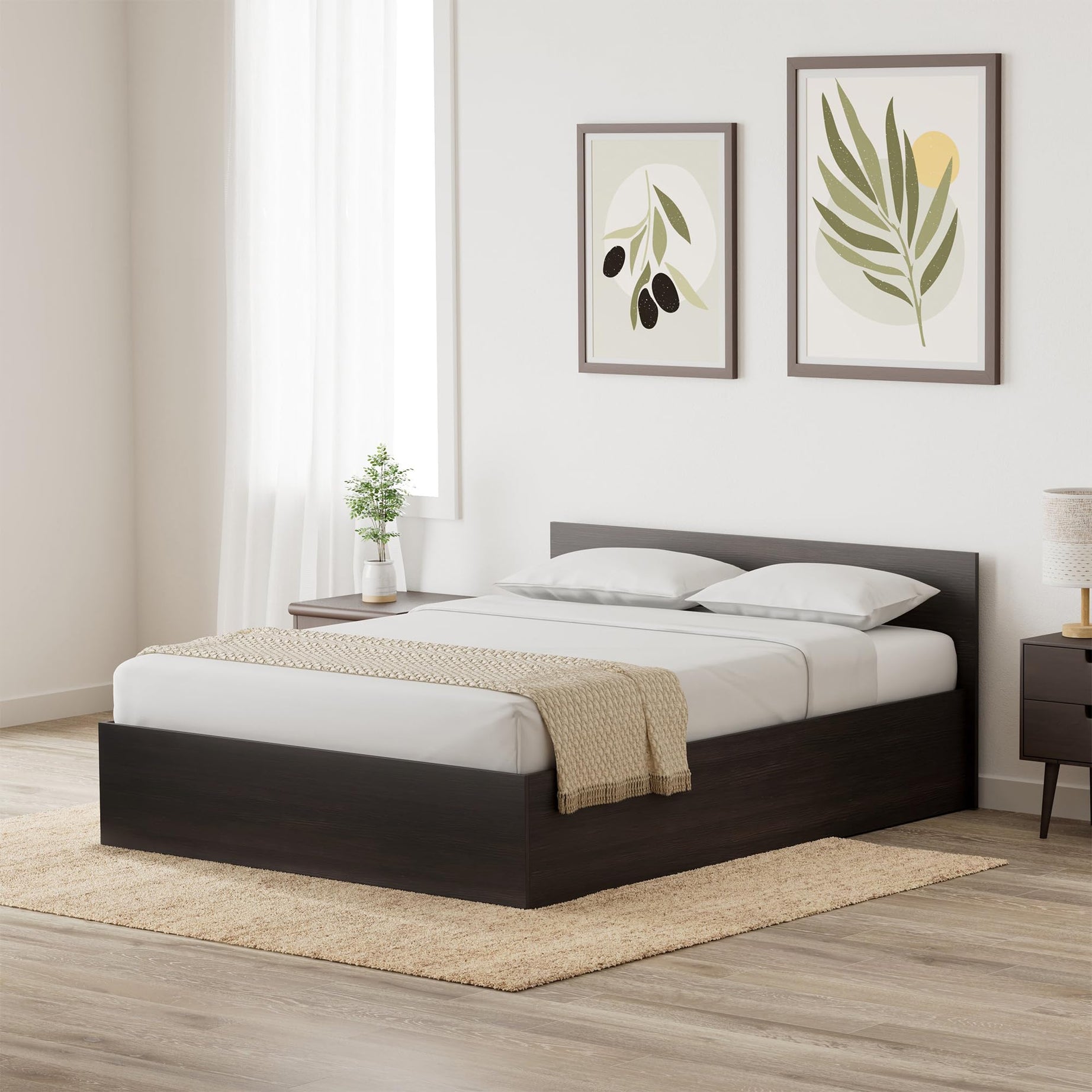 Amazon Brand - Solimo Medusa Engineered Wood Queen Bed with Box Storage (Wenge finish)