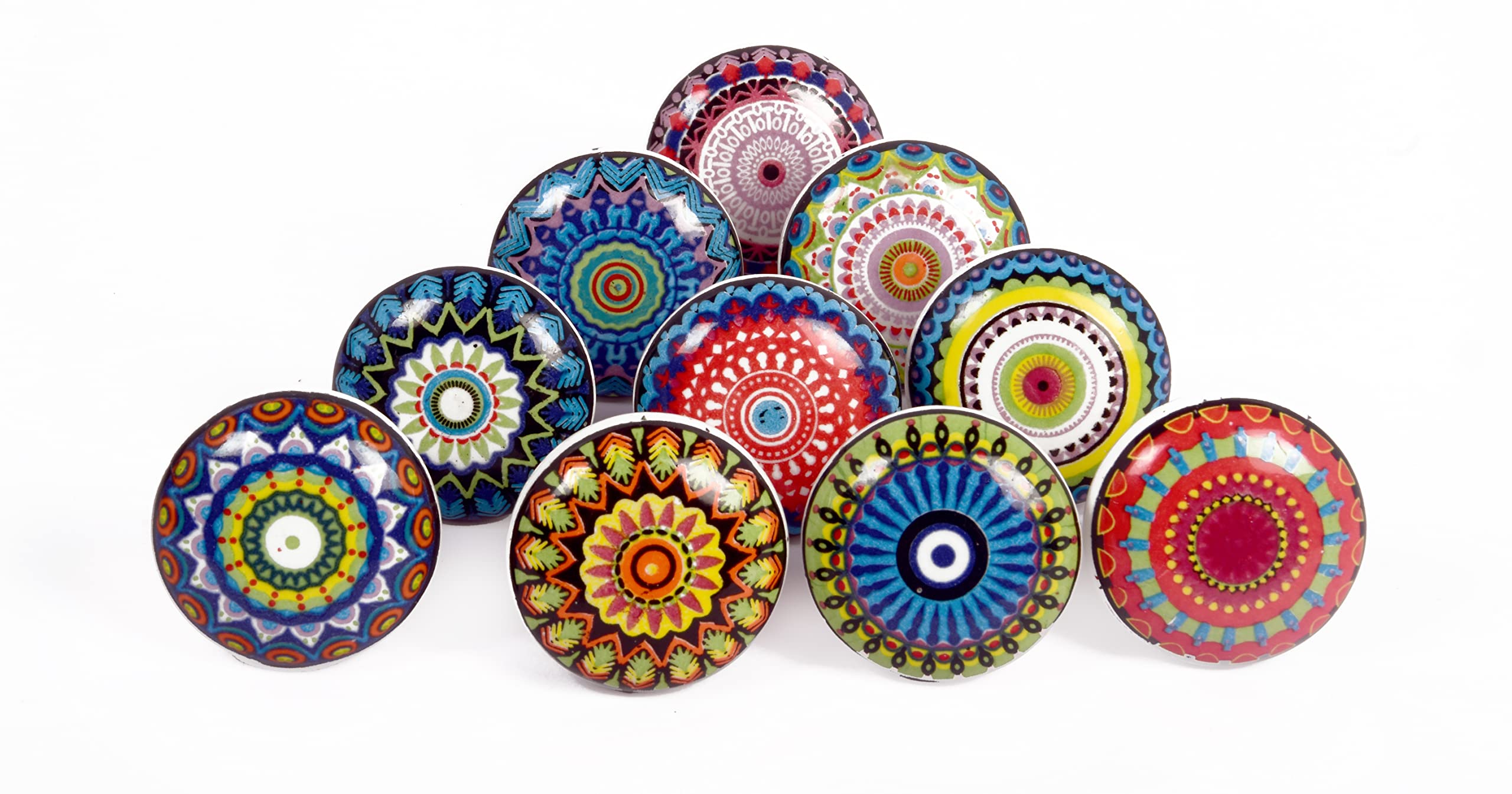 BLESSINDIA Ceramic Pulls Knobs Multi Color Vintage Hand Painted Mandala Cabinet Knobs for Kitchen Drawer & Door, Wardrobe, Cupboard Set of 6