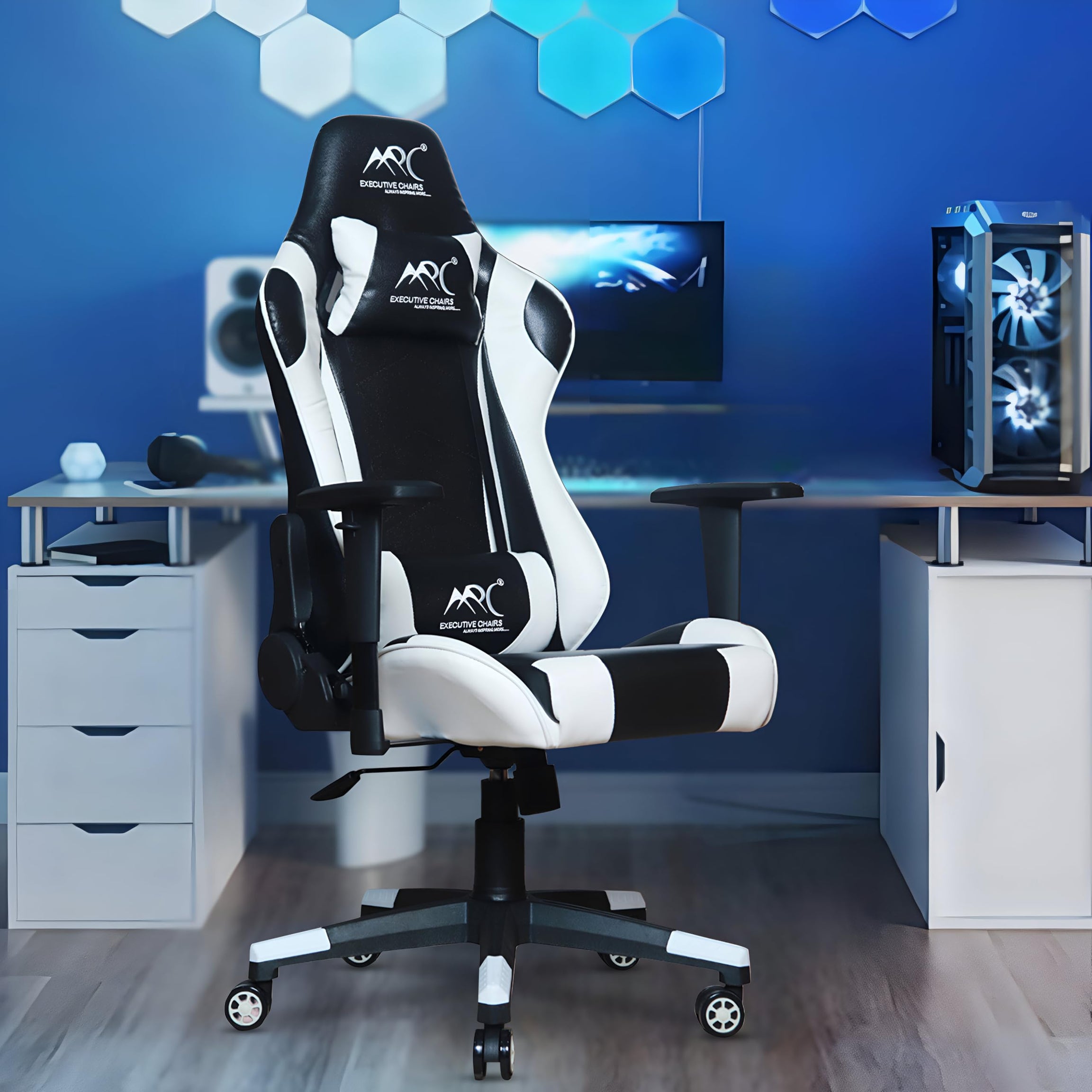 MRC EXECUTIVE CHAIRS ALWAYS INSPIRING MORE Metal Predator Gaming Chair Racing Style Ergonomic Premium High Back Revolving Computer Chair/Student Chair (White)