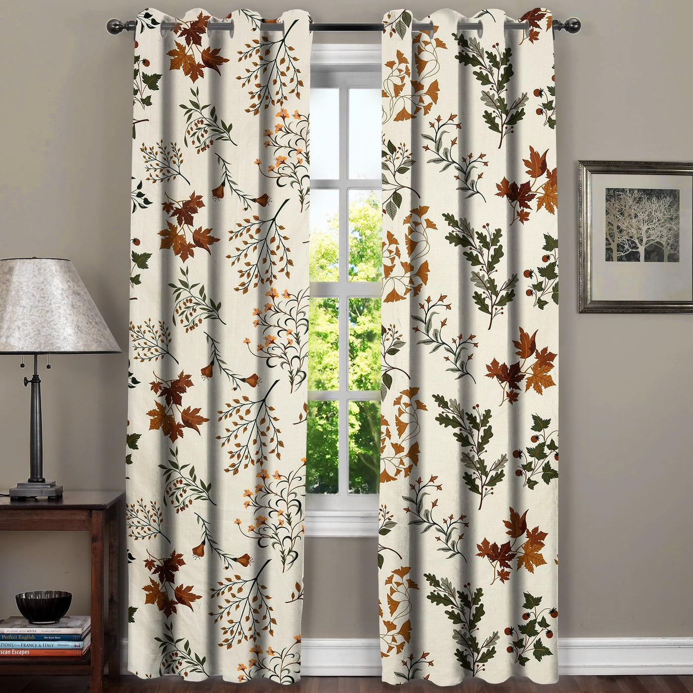 UmI. Super Soft Brushed Microfiber Cotton Door Floral Semi Sheer Curtains,48X84(Inches) 7 Feet,Living Room,Grommet Curtain Panel,Pack Of 2 Panel Door Semi Sheer Curtains, Beige