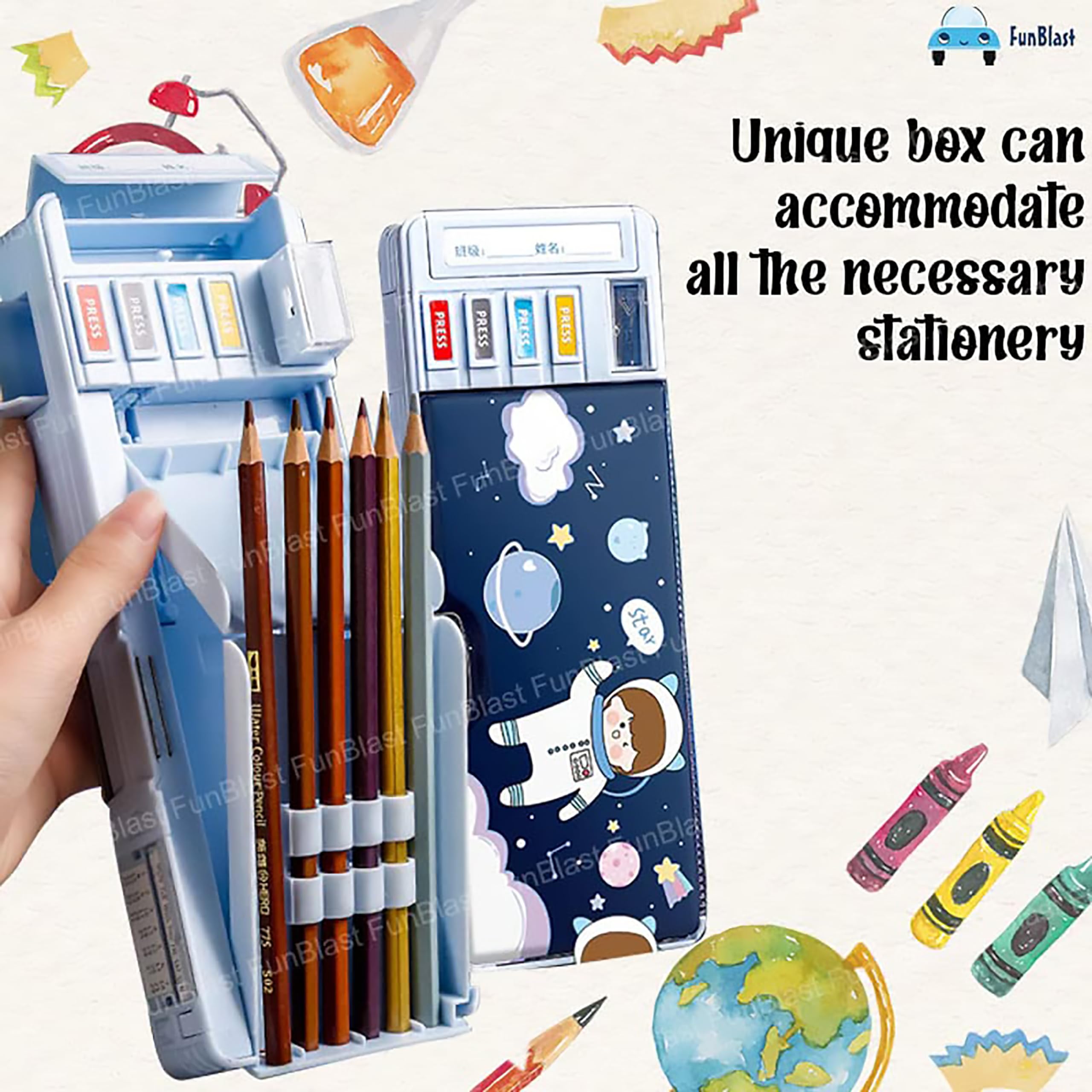 FunBlast Multifunctional Pencil Box For Kids, Space Boys, Kids Boys & Girls, Magnetic Boys, Pop Up Box, Space Theme Return Gifts Kids - Plastic, Multicolor