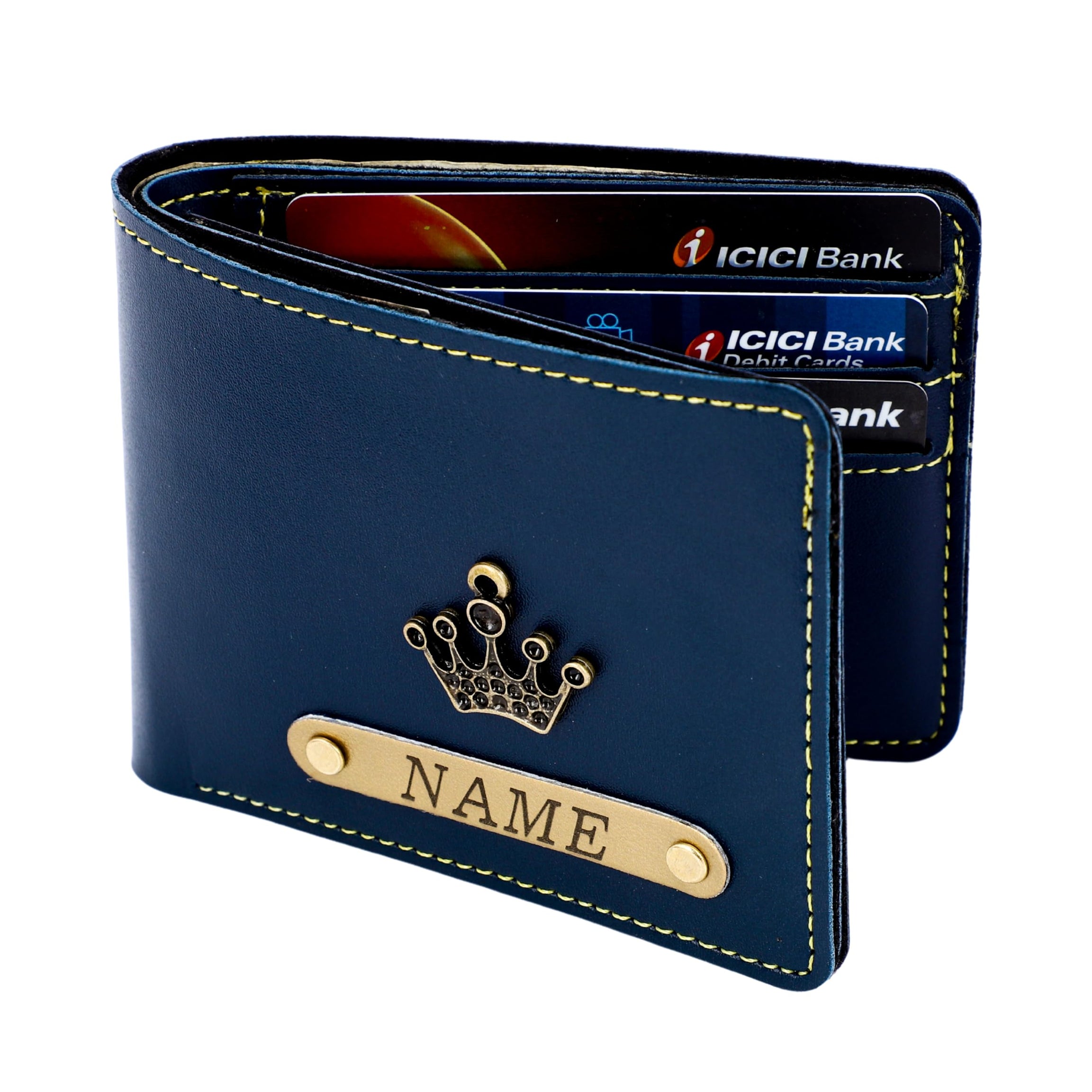 GIVITAS Personalized Men's Wallet with Name & Favorite Charm (Blue) | Customised Premium Vegan Leather Wallet for Men | Gift for Him