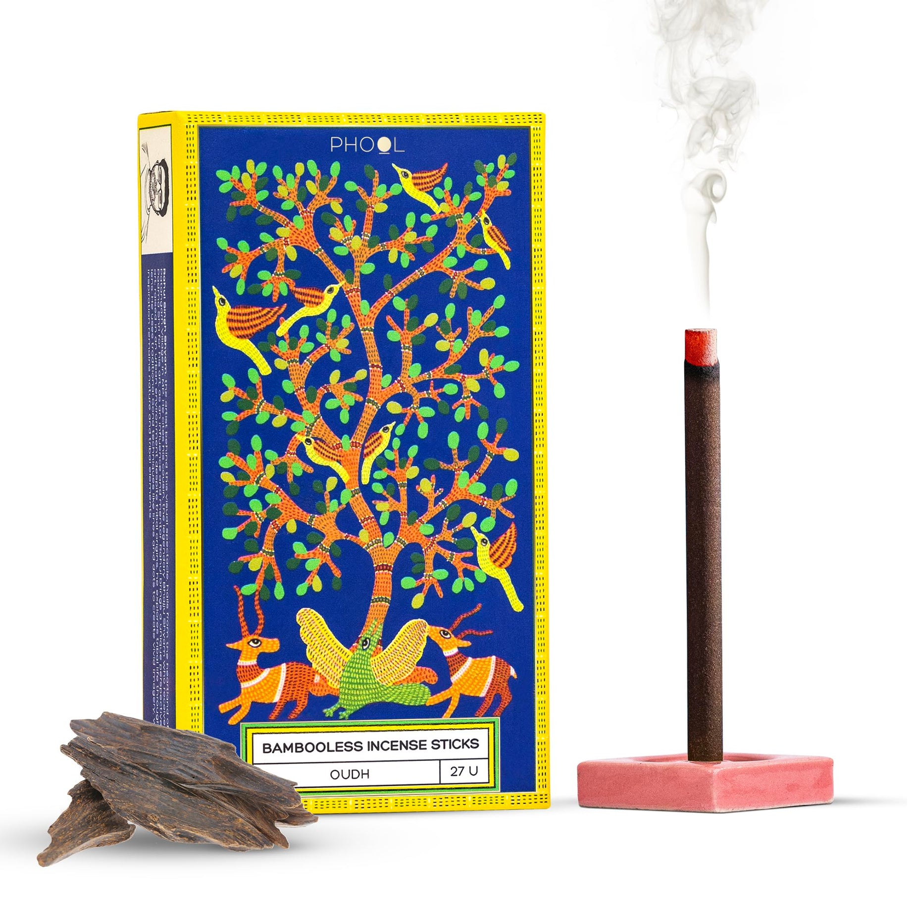 Phool Bambooless Incense Sticks - Oudh | Dhoop sticks for Pooja | Special Char Dham Yatra Pack | Dhoop Holder Inside | Charcoal Free | Oudh Agarbatti Burn Time : 60+ Mins | Surprise Gift Inside