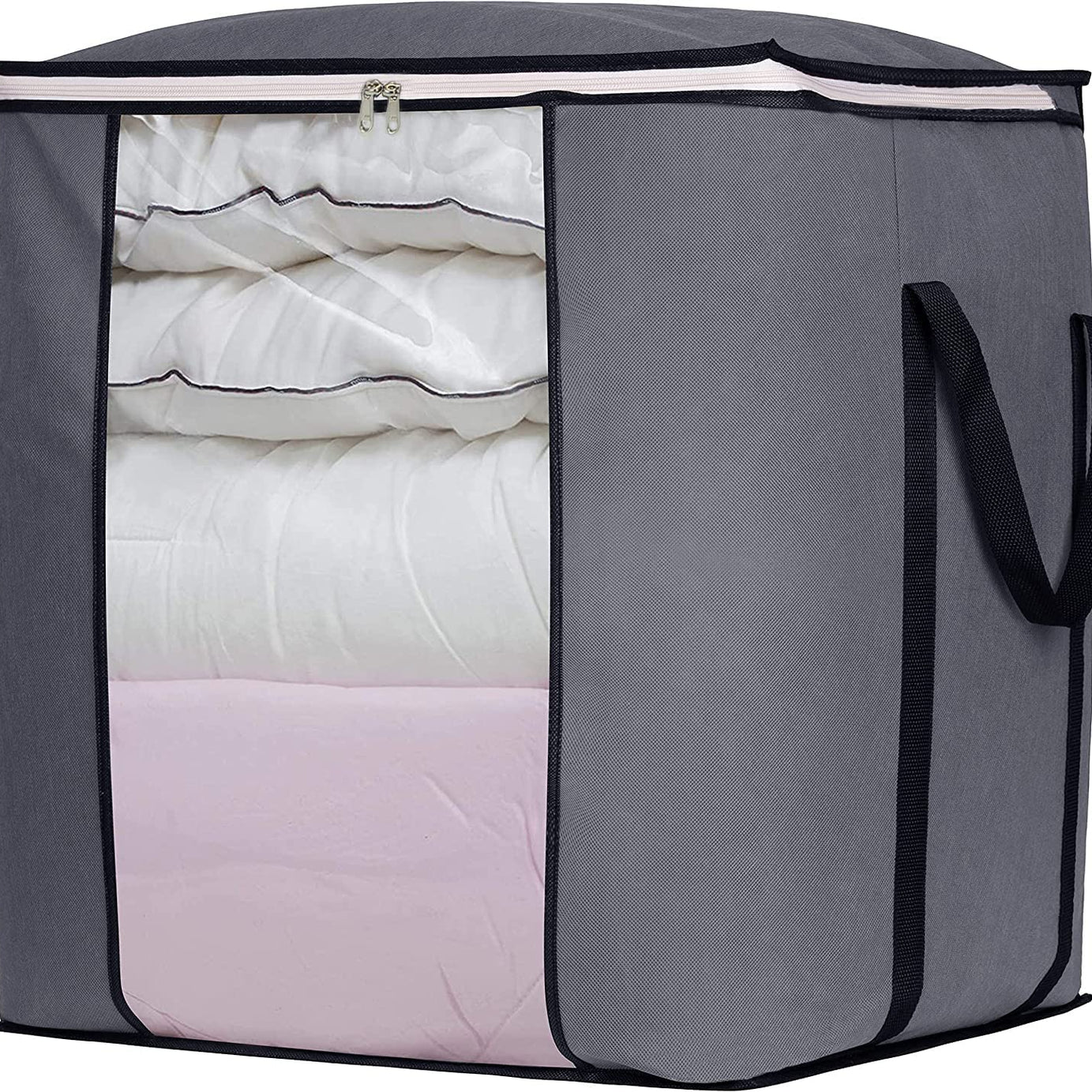 DOUBLE R BAGS Large Foldable Storage Bag Organizer Clothes Storage Container for Blanket Comforter Saree Toys Clothing Bedding with Durable Handles Grey (1, Non-woven, Rectangular)