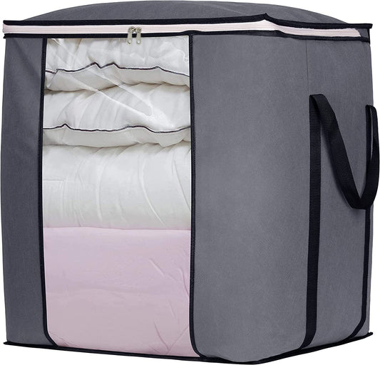 DOUBLE R BAGS Large Foldable Storage Bag Organizer Clothes Storage Container for Blanket Comforter Saree Toys Clothing Bedding with Durable Handles Grey (1, Non-woven, Rectangular)