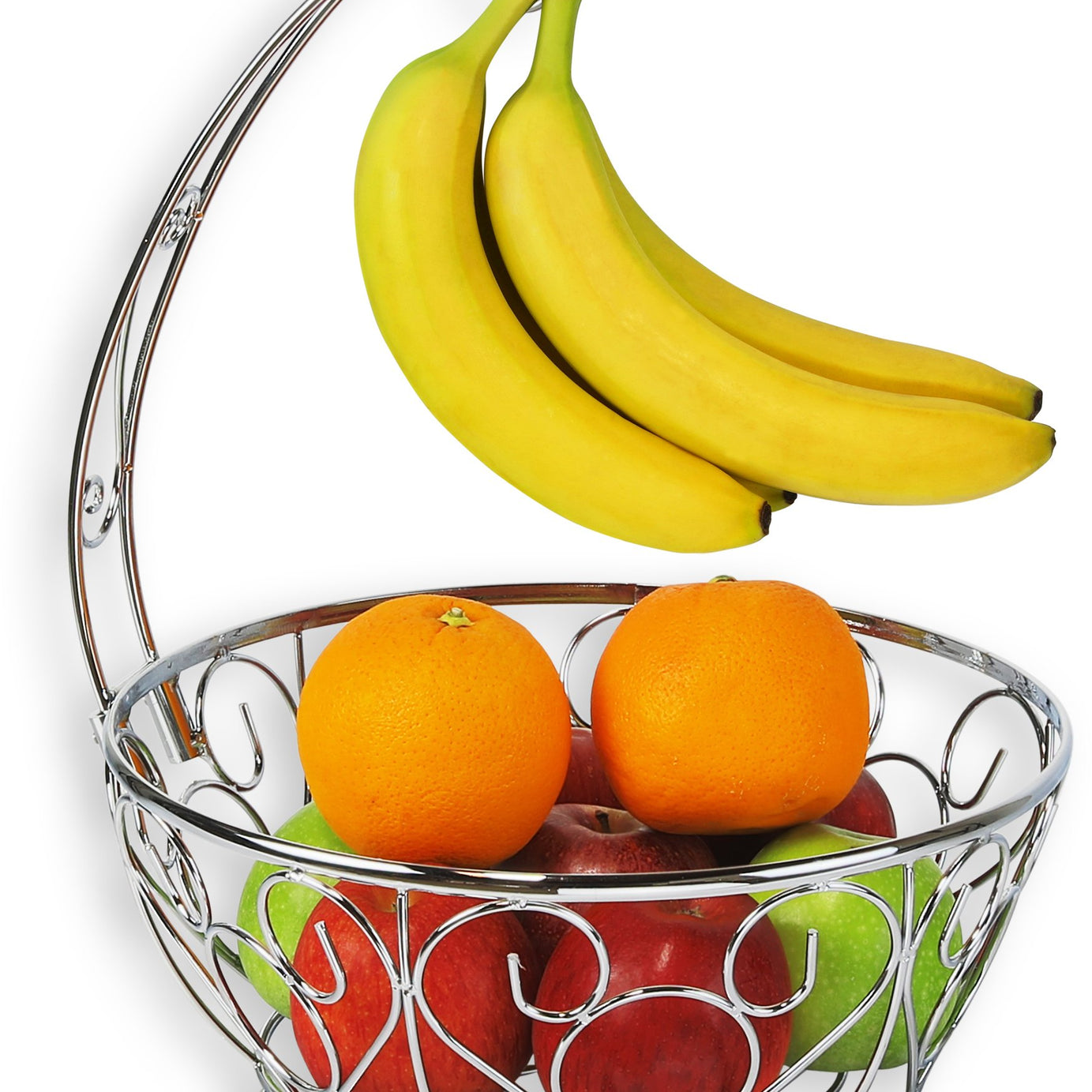 SimpleHouseware Fruit Basket Bowl with Banana Tree Hanger, Chrome Finish