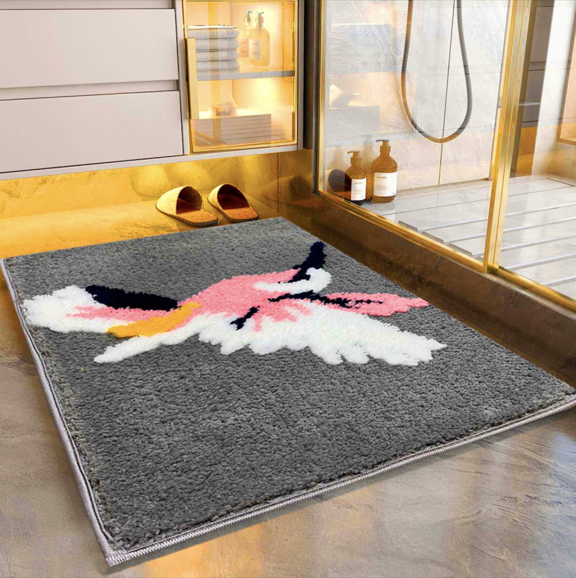 Roseate Bird Super Soft (40x60 cm) Microfibre 2000 GSM Bath Mat Super Absorbent Anti-Skid Door Mats for Home/Bathroom Mat/Bedroom/Kitchen/Floor Mat (Grey) Pack of 1