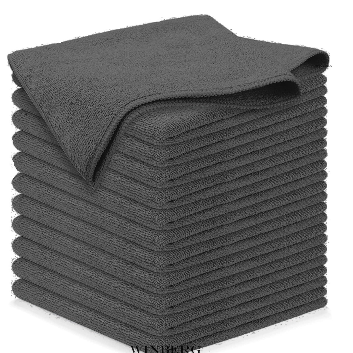 Winberg ® Microfiber Cleaning Cloth Grey Pack of 12, Size: 40 x 40 cm, 250 GSM Multi-Functional Cleaning Towels for Car Cleaning TWGRY-012