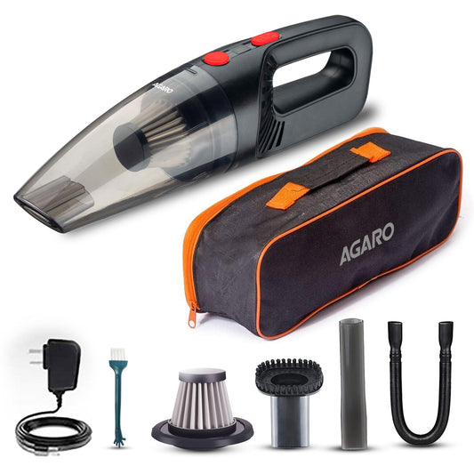 AGARO HVC1081 Cordless Rechargeable Car Vacuum Cleaner, Portable, Handheld,100W, 5.5KPA Power Socket,Stainless Steel Filter, Red