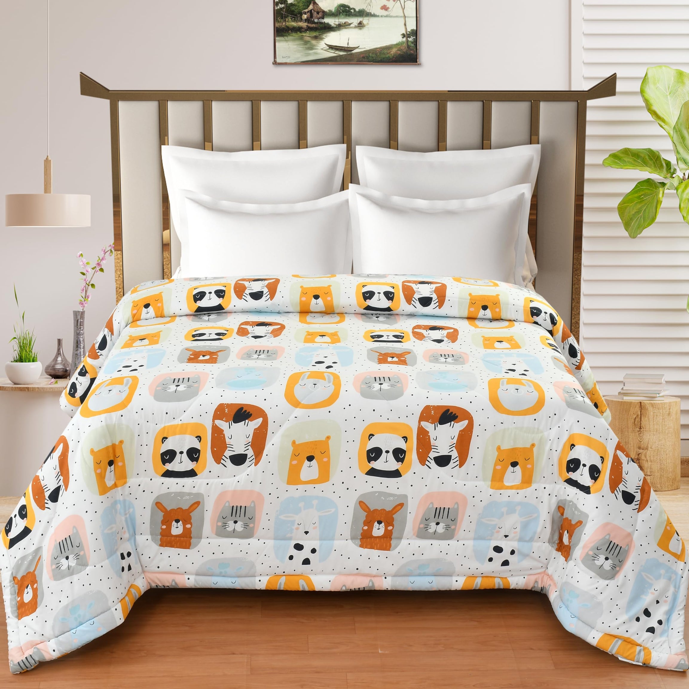 FRESH FROM LOOM Double Bed Blanket for Kids | Cartoon Printed Dohar for Kids Boy & Girls | Soft Children Comforters | Summer & Winter Blanket (90x100 Inches | King Size | Panda Cream)